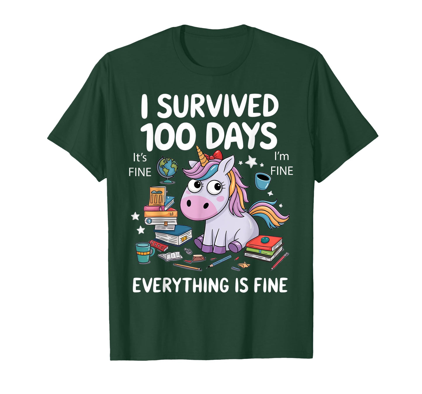 I Survived 100 Days Of School Teacher Kids Funny Unicorn T-Shirt