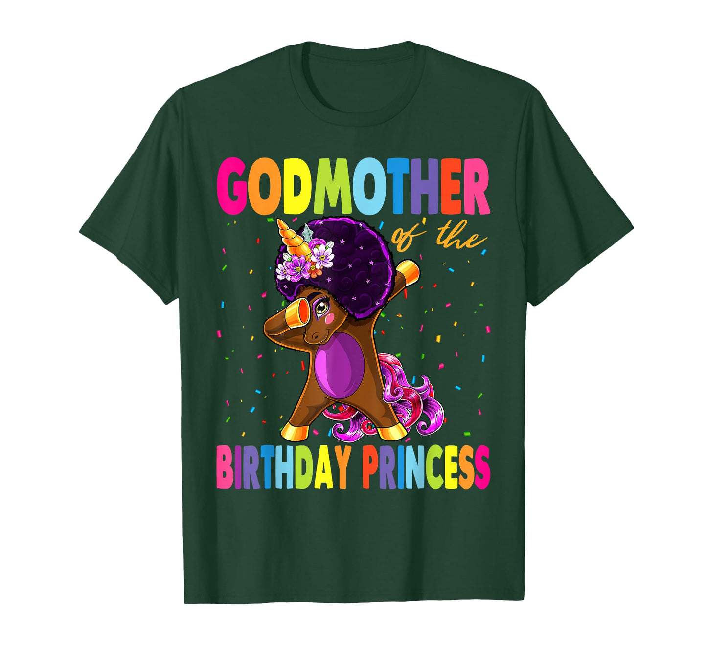 Dabbing Unicorn Afro GodMother of the Birthday Princess T-Shirt