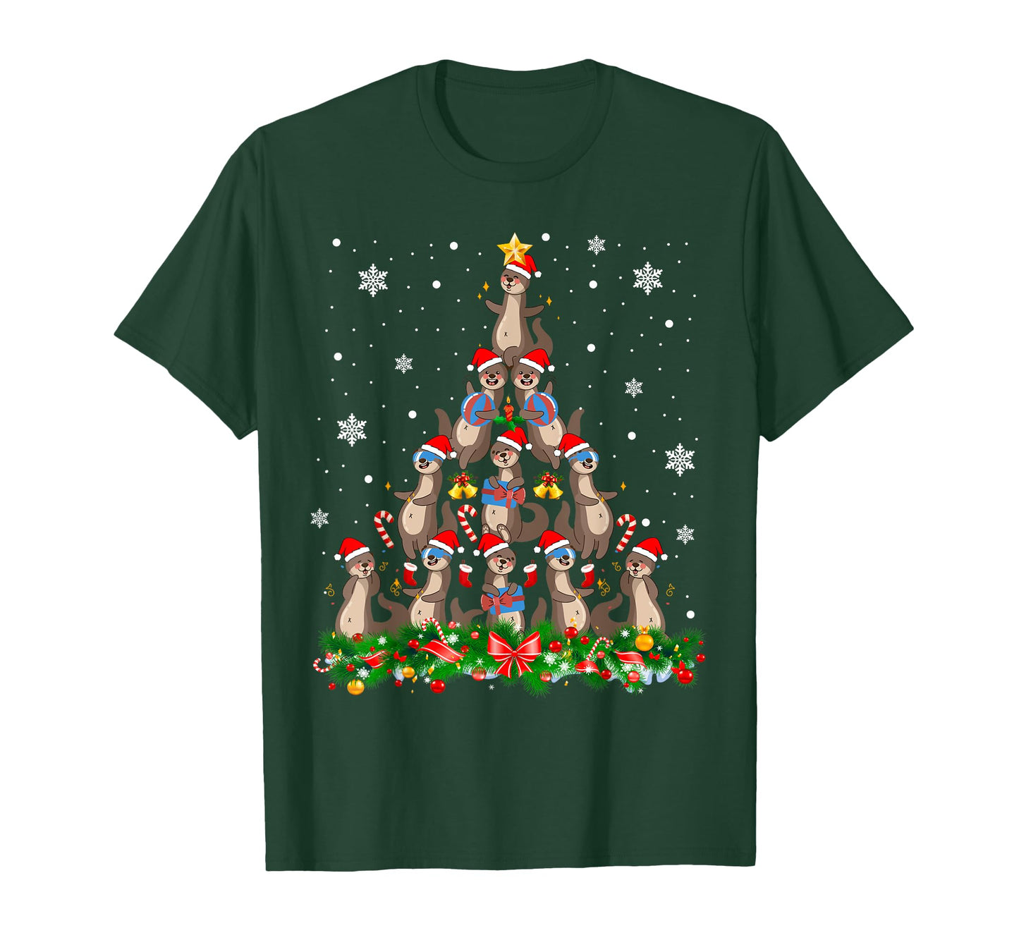 Santa ELF Reindeer Otter Christmas Tree T-Shirt