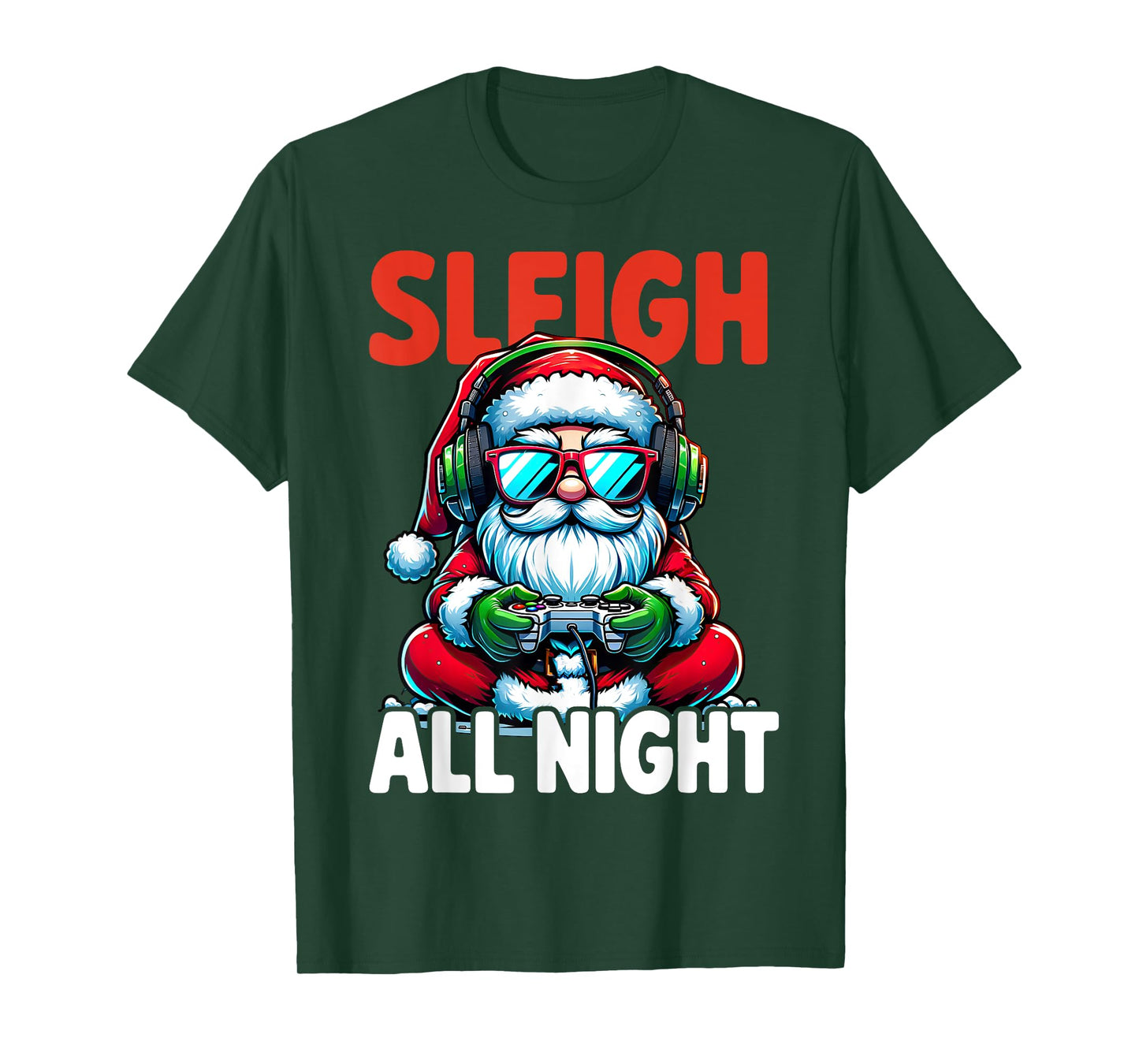 Christmas Gamer Boys Sleigh All Night Video Game Santa Xmas T-Shirt