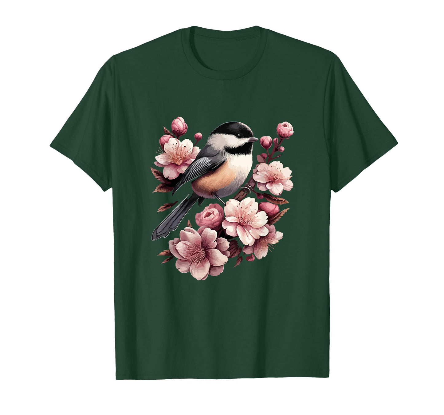 Chickadee Blossom Spring Birdwatching Bird Lover Cute T-Shirt