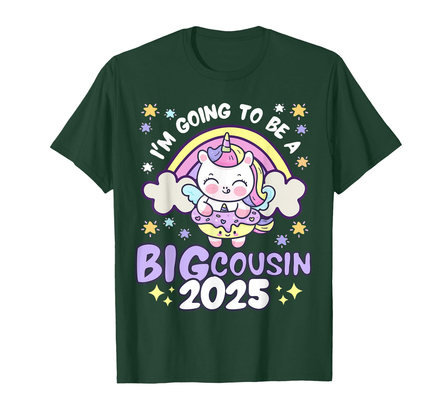 I'm Going To Be Big Cousin 2025 Unicorn Rainbow Donut Girls T-Shirt