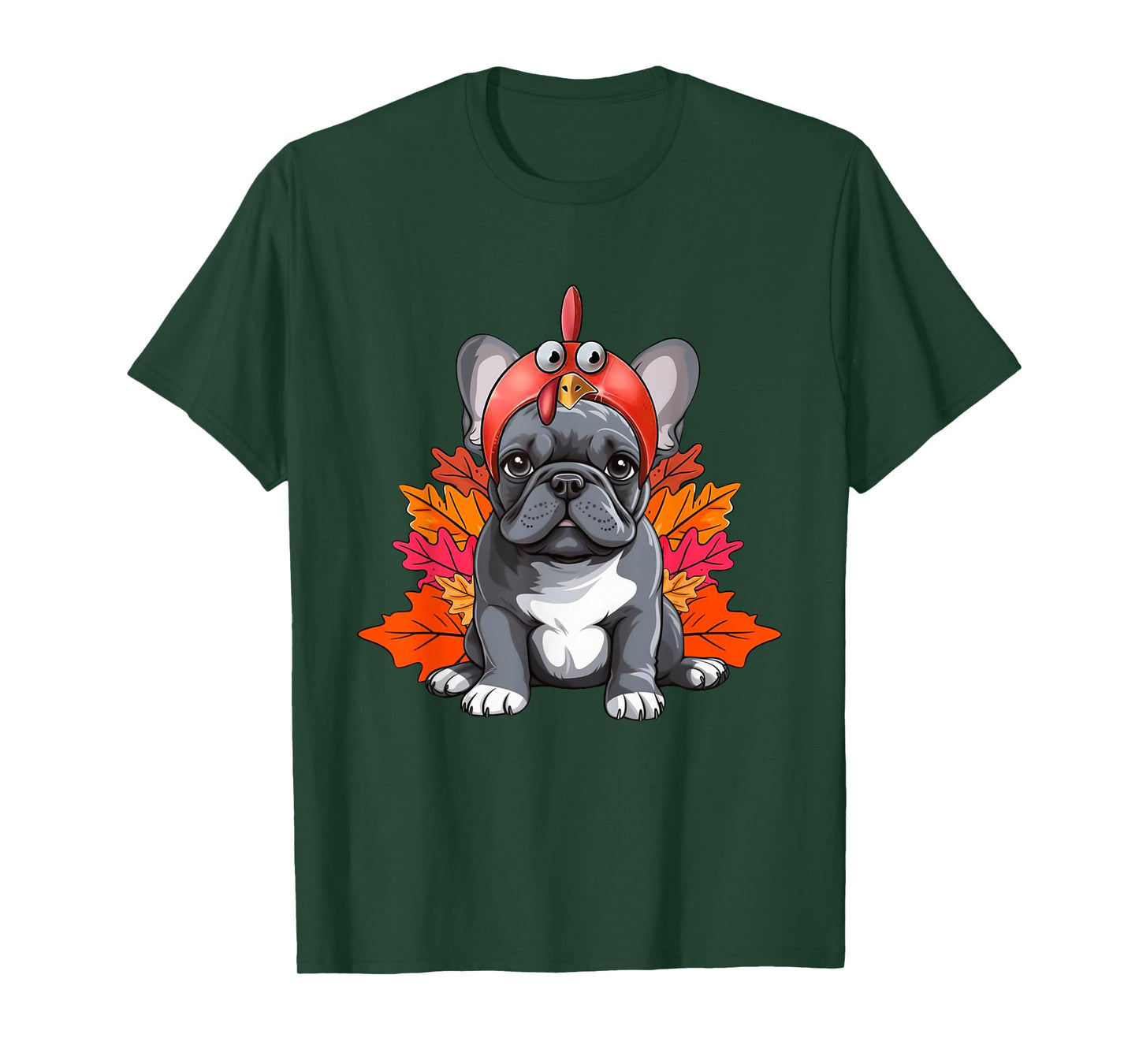 Turkey French Bulldog Fall Autumn Leaf Funny Thanksgiving T-Shirt