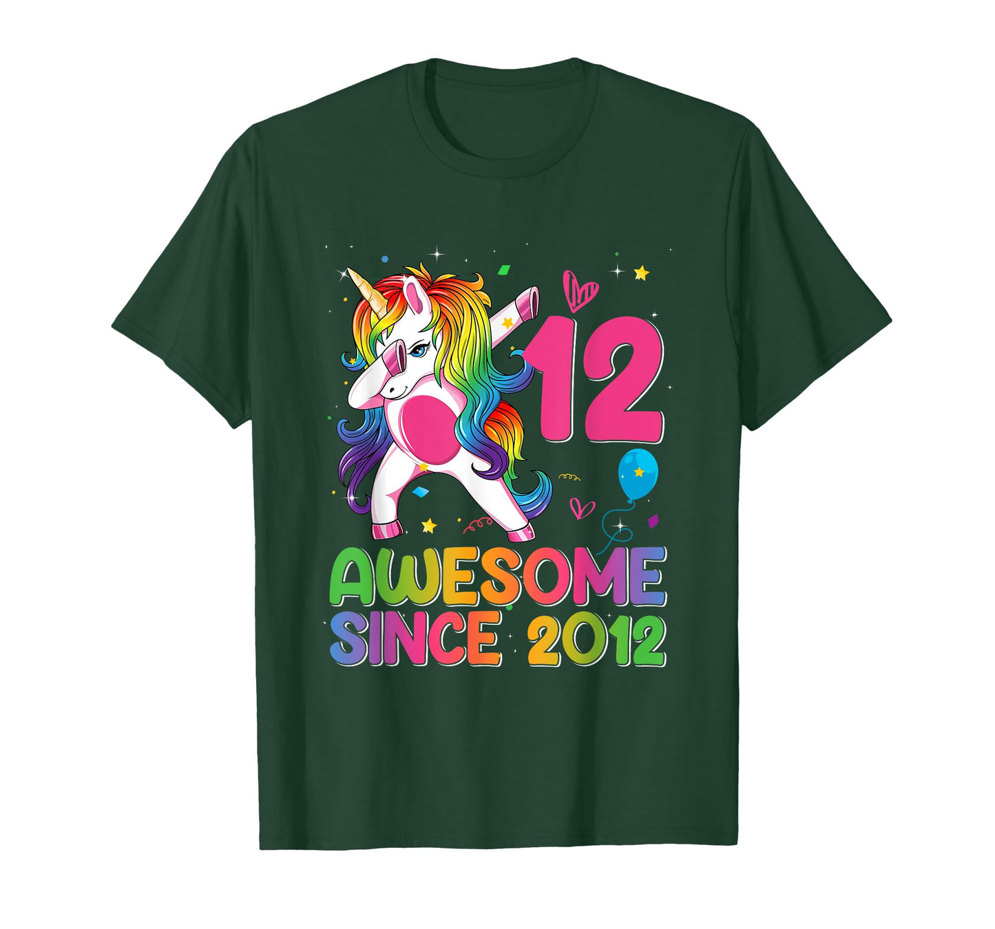 12 Years Old Awesome Since 2012 12th Birthday Unicorn Girls T-Shirt