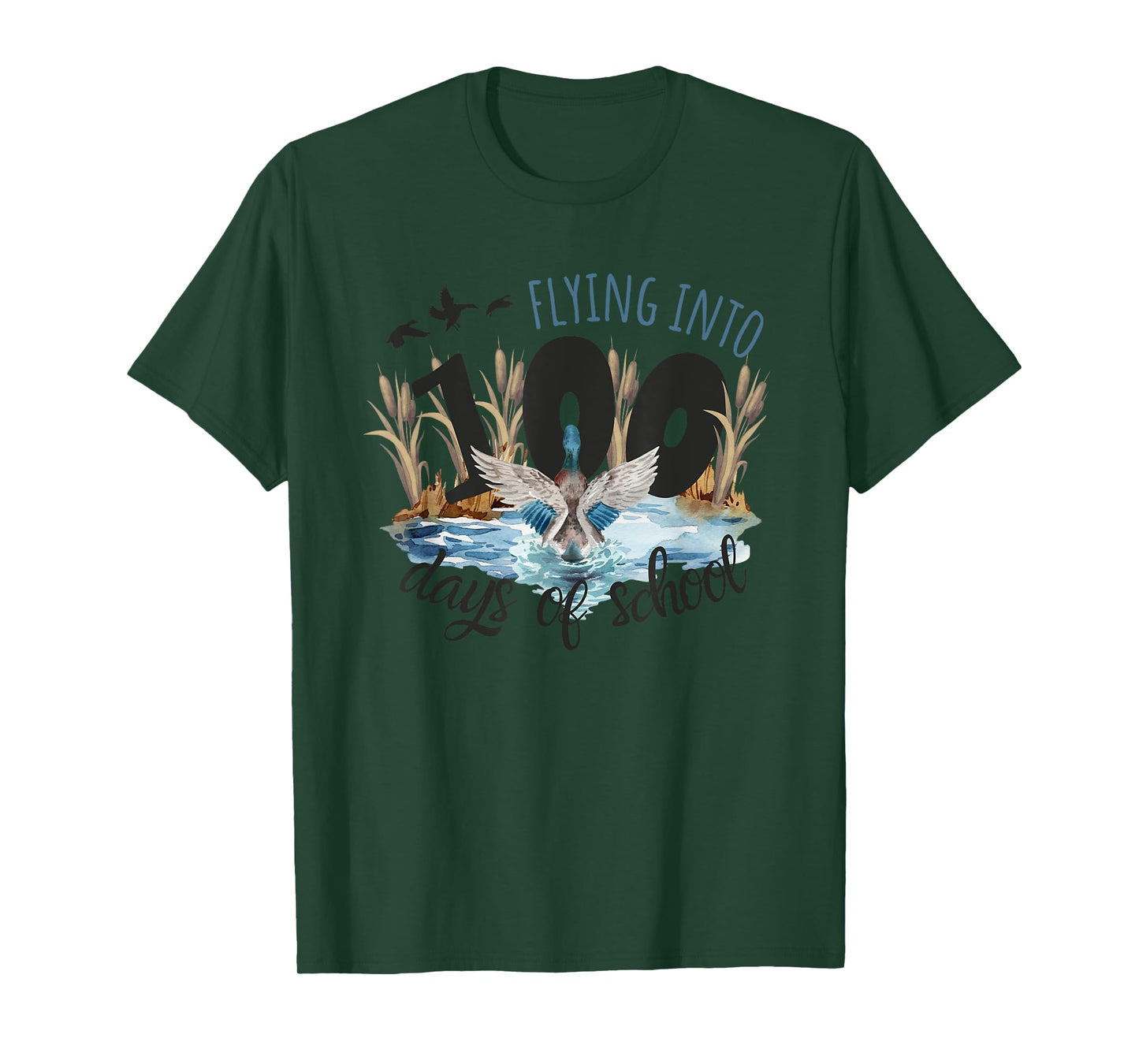 Flying into 100 Days of School Duck Hunting 100th Day Party T-Shirt