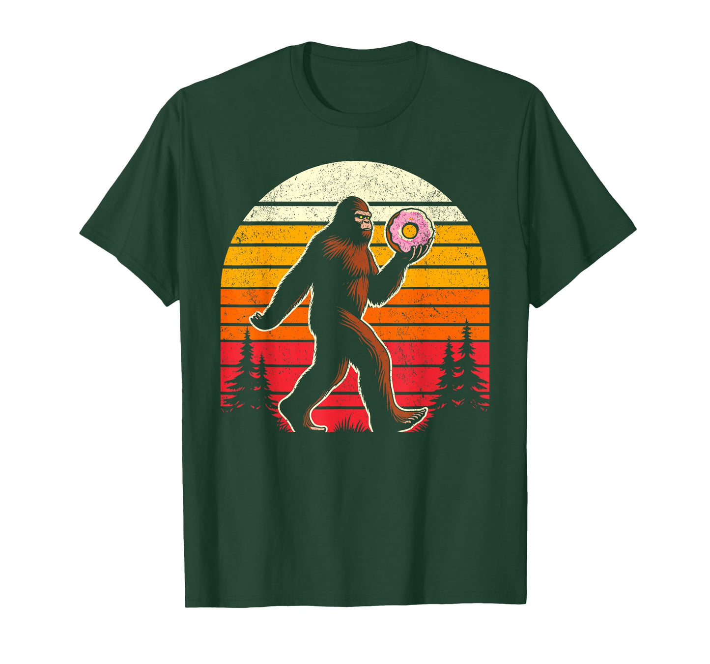 Donut bigfoot funny sasquatch holding donuts retro vintage T-Shirt