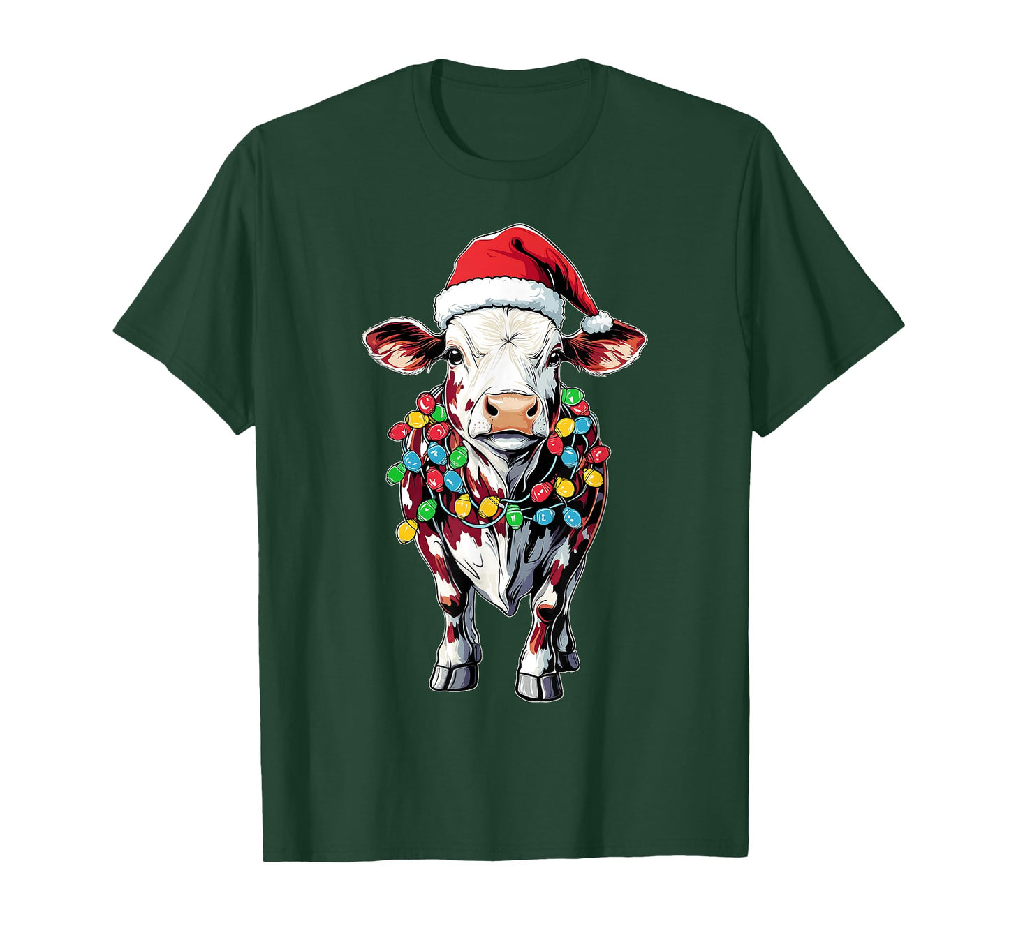 Hereford Cattle Farmer Christmas Hat Xmas T-Shirt - Unisex-Adults/Kids - Black - Short Sleeve - T-Shirt - Graphic - Cartoon - People - Christmas/Farming Enthusiasts, Young Adults, Children