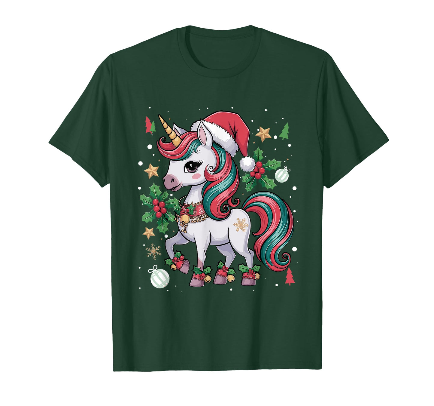 Merry Christmas Unicorn Girls Kid Toddler Xmas Unicorn Santa T-Shirt