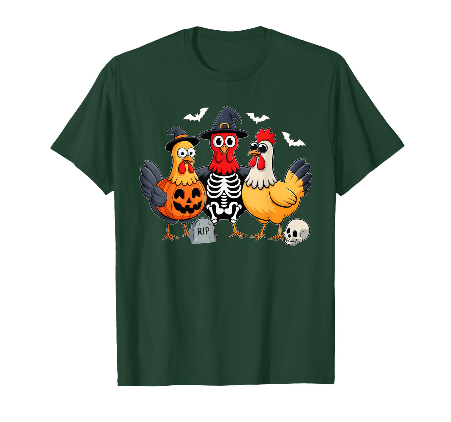Halloween Chicken Witch Skeleton Pumpkin Men Women Farmer T-Shirt