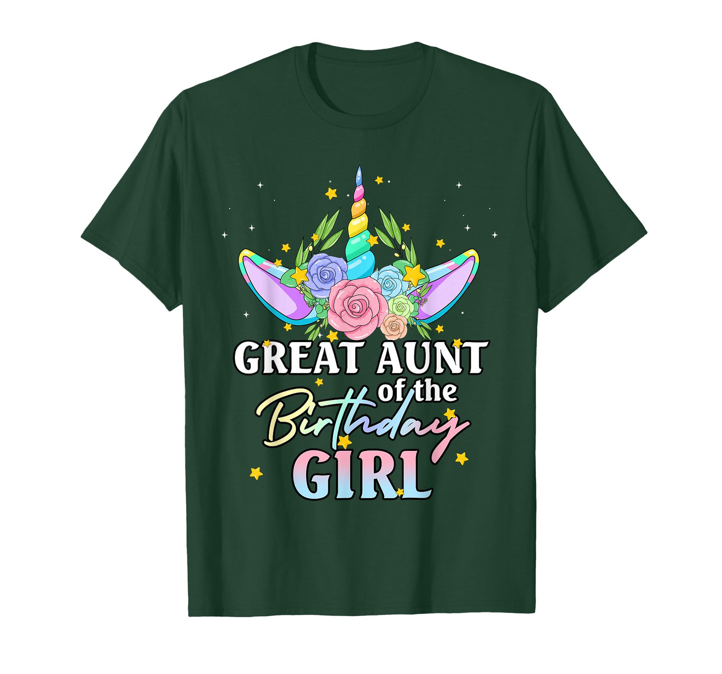 Great Aunt of the Birthday Girl Unicorn Rainbow Matching Fam T-Shirt