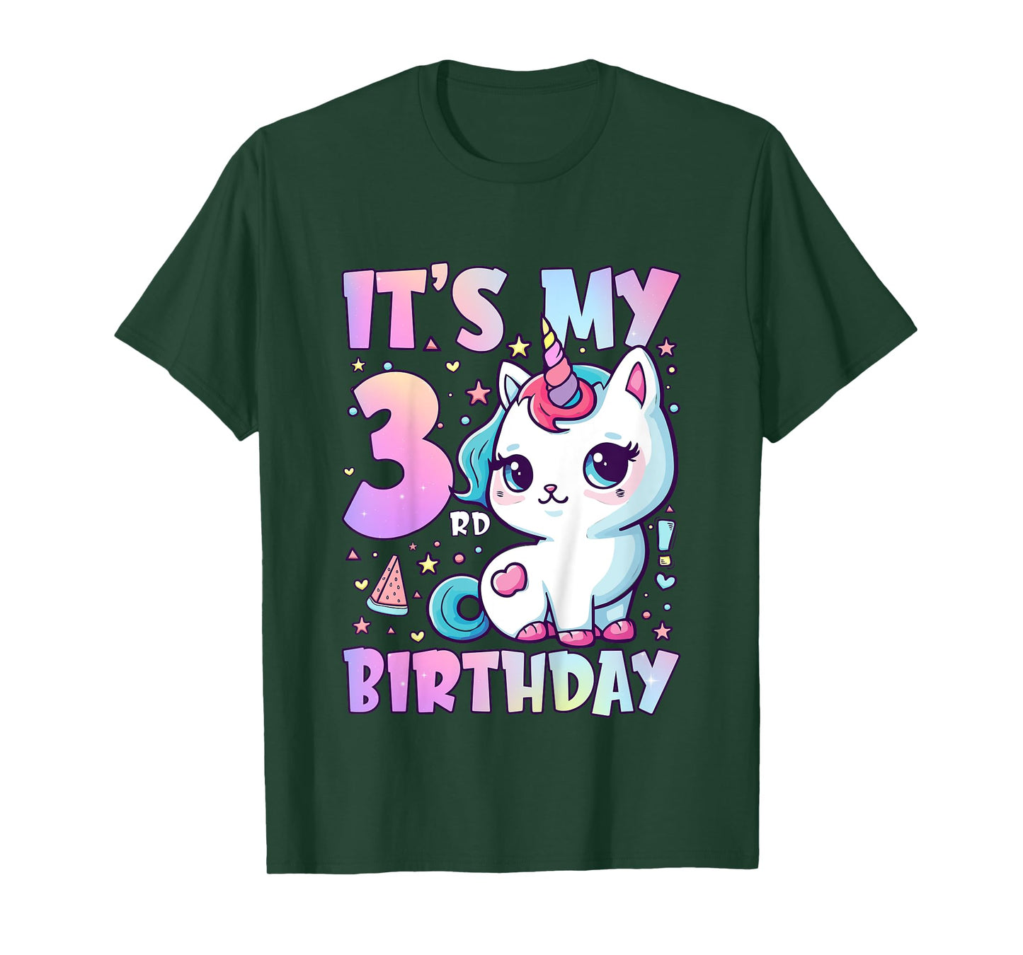 3rd Birthday Shirt Girl Three Year Old Cat Unicorn Birthday T-Shirt