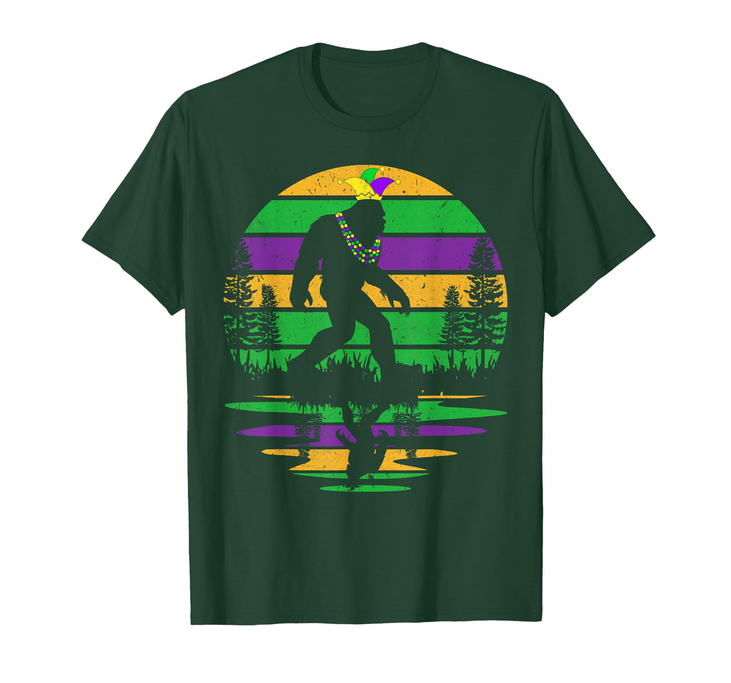funny Mardi Gras Bigfoot boys mens kids mardi gras Sasquatch T-Shirt