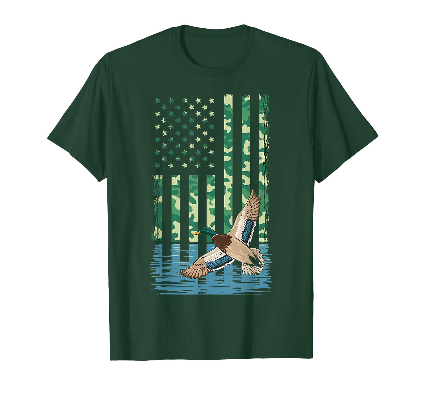Duck Hunting Shirt Camo American Flag Hunting Gifts Men Boys T-Shirt