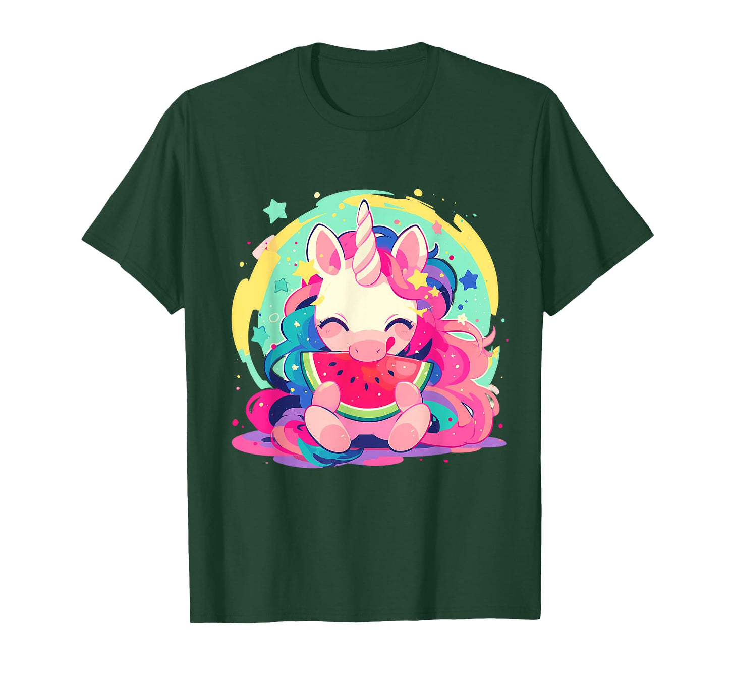 Watermelon Unicorn Colourful Artwork Motif Watermelon Fruit T-Shirt