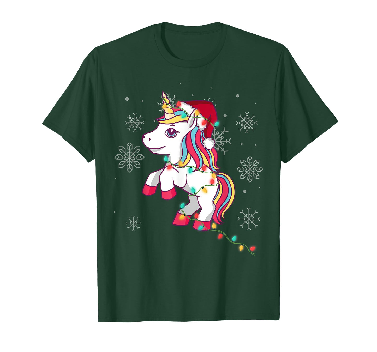 Cute Unicorn Christmas Lights for Girls and Women Christmas T-Shirt