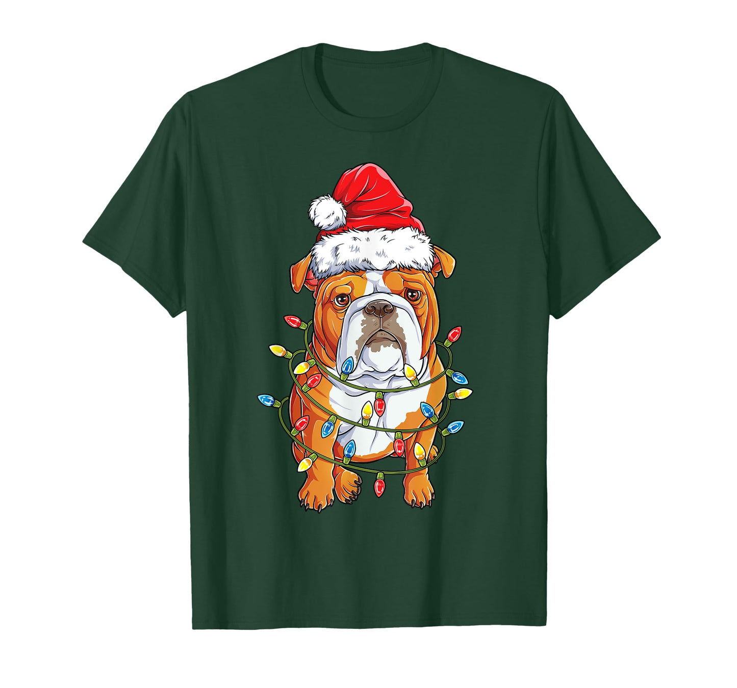 English Bulldog Santa Christmas Tree Lights Xmas Boys Dog T-Shirt