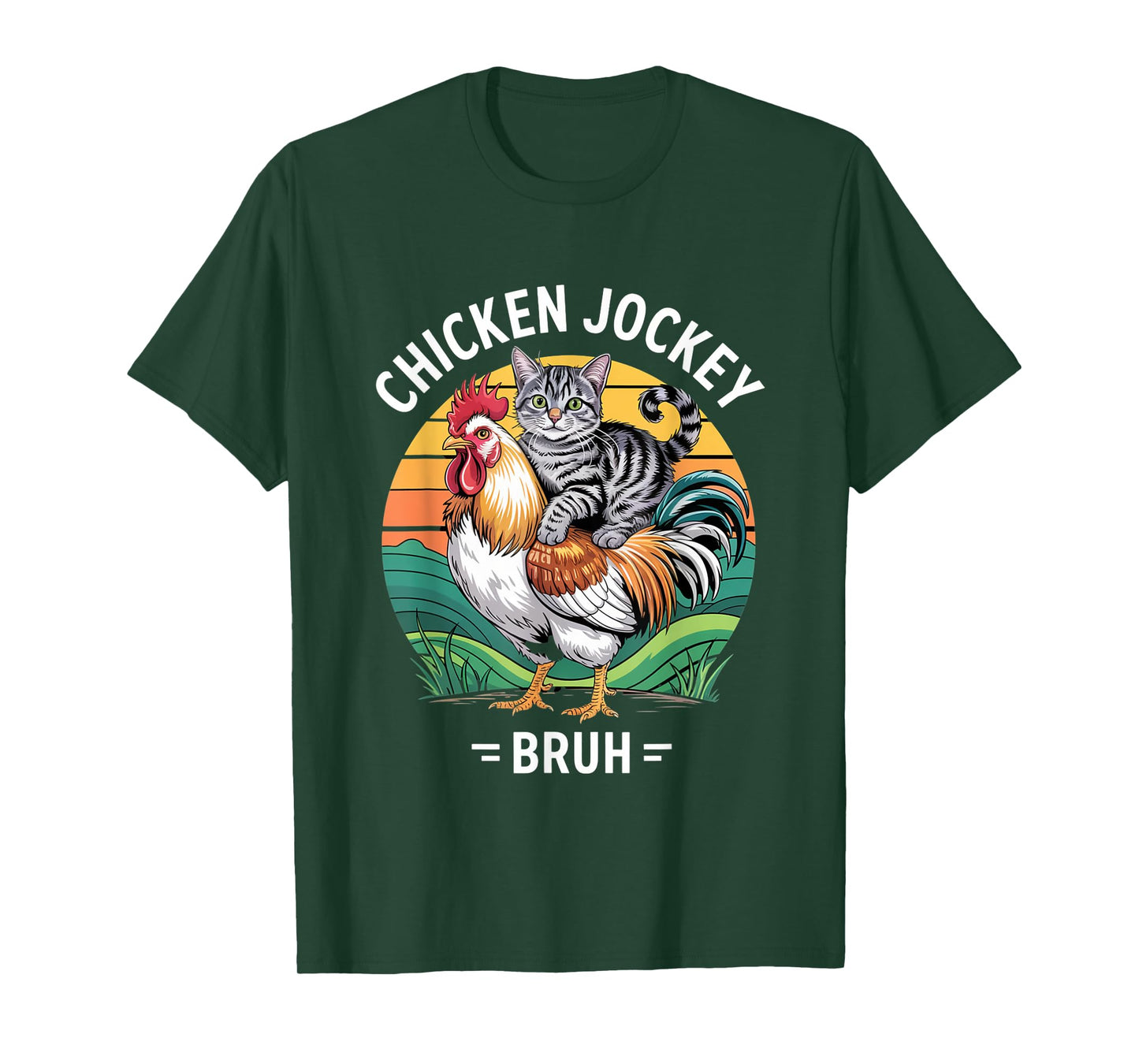 Funny cat riding chicken jockey bruh meme T-Shirt for Men Women Kids