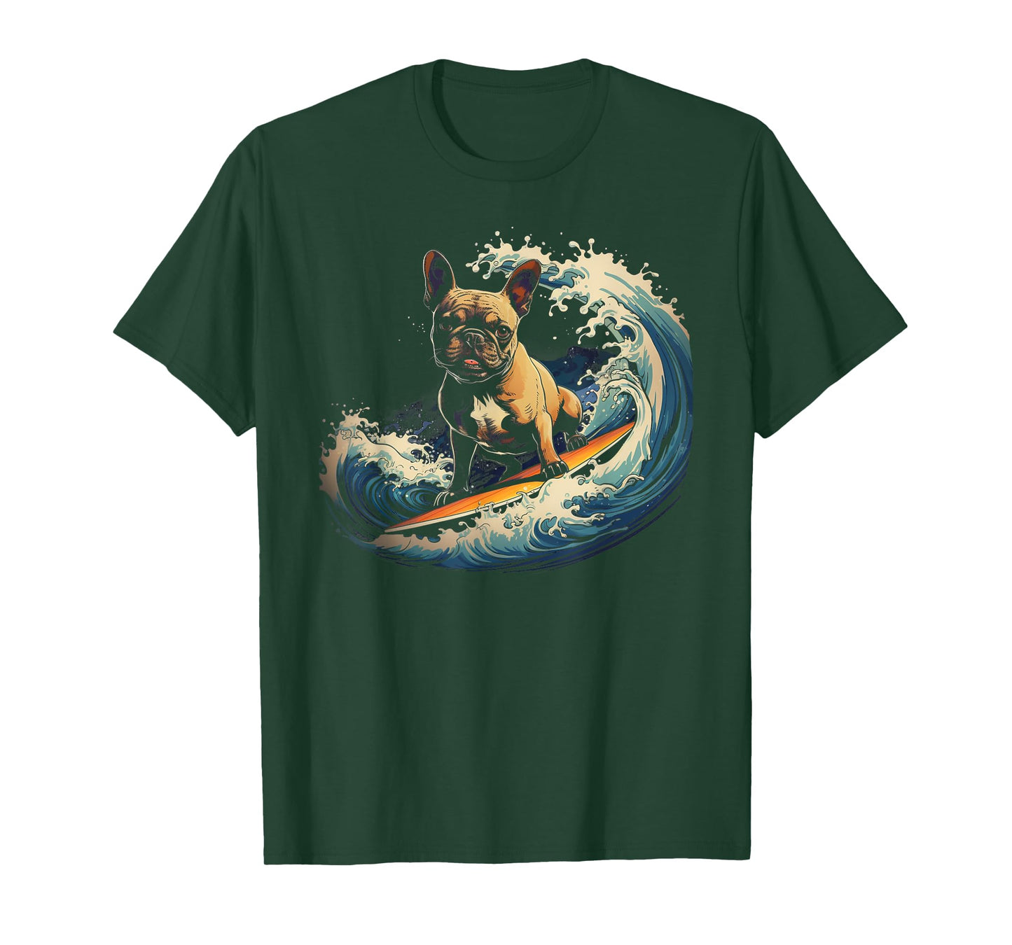 French Bulldog Surfing Funny T-Shirt for Men Women Kids