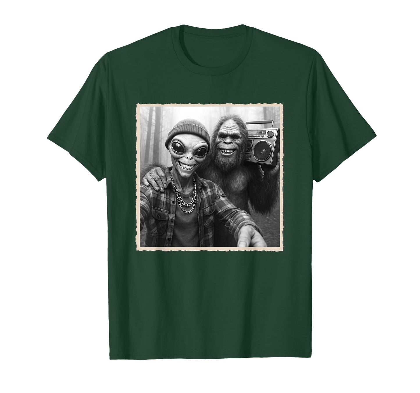 Funny Bigfoot Selfie With Alien | Sasquatch, Funny Hip Hop T-Shirt