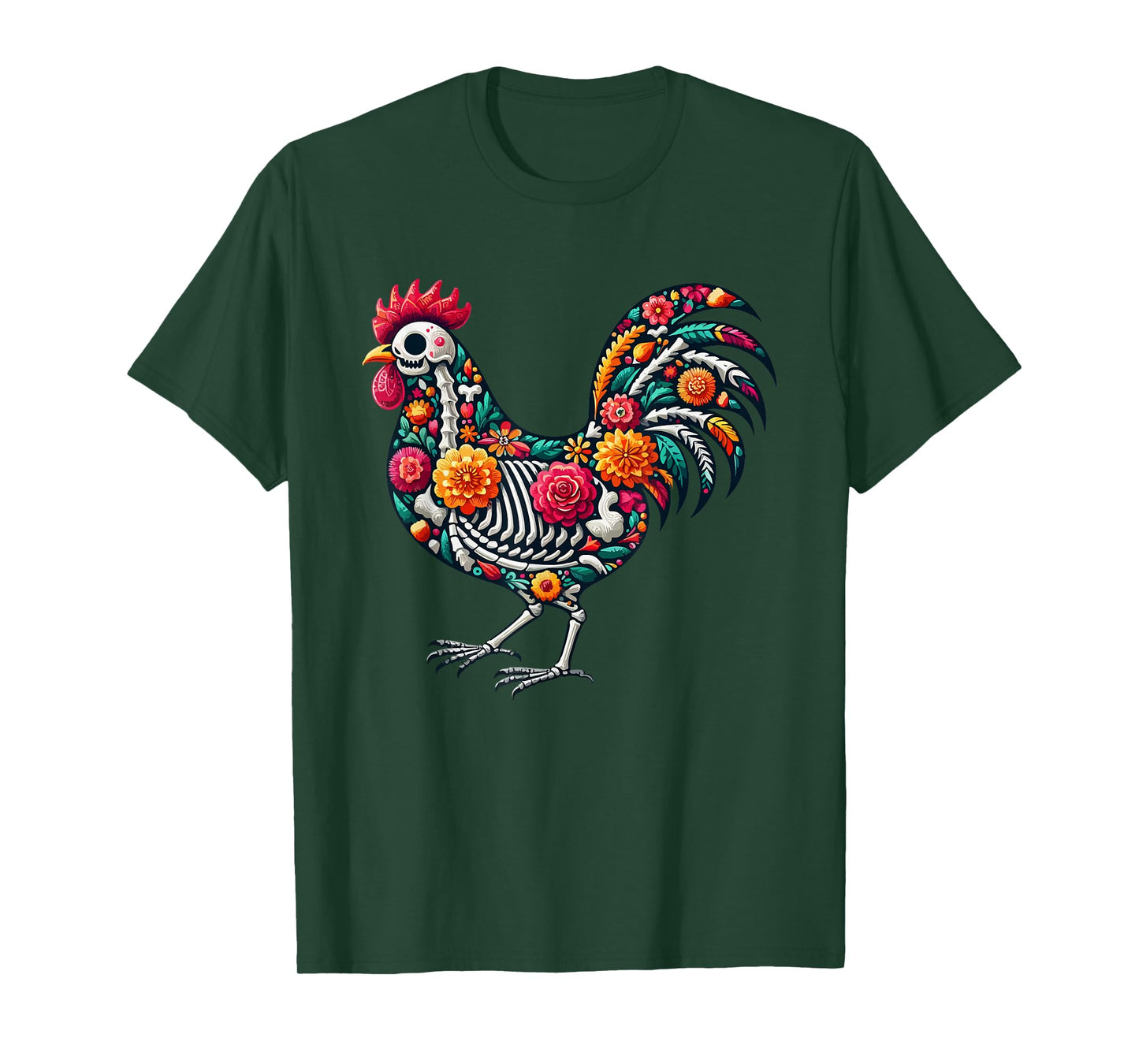 Floral Skeleton Chicken Mexican Dia De Los Muertos Halloween T-Shirt