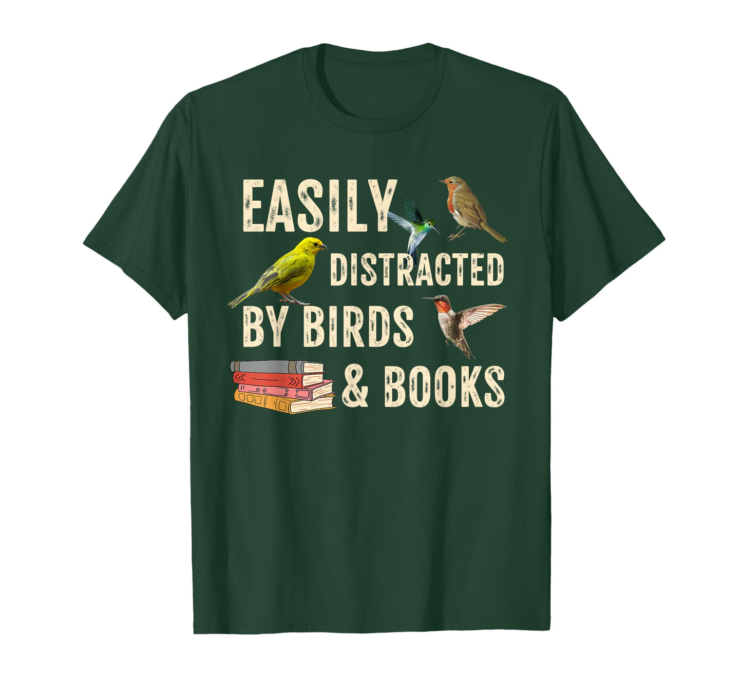 Easily Distracted By Birds & Books Vintage Funny Birder T-Shirt