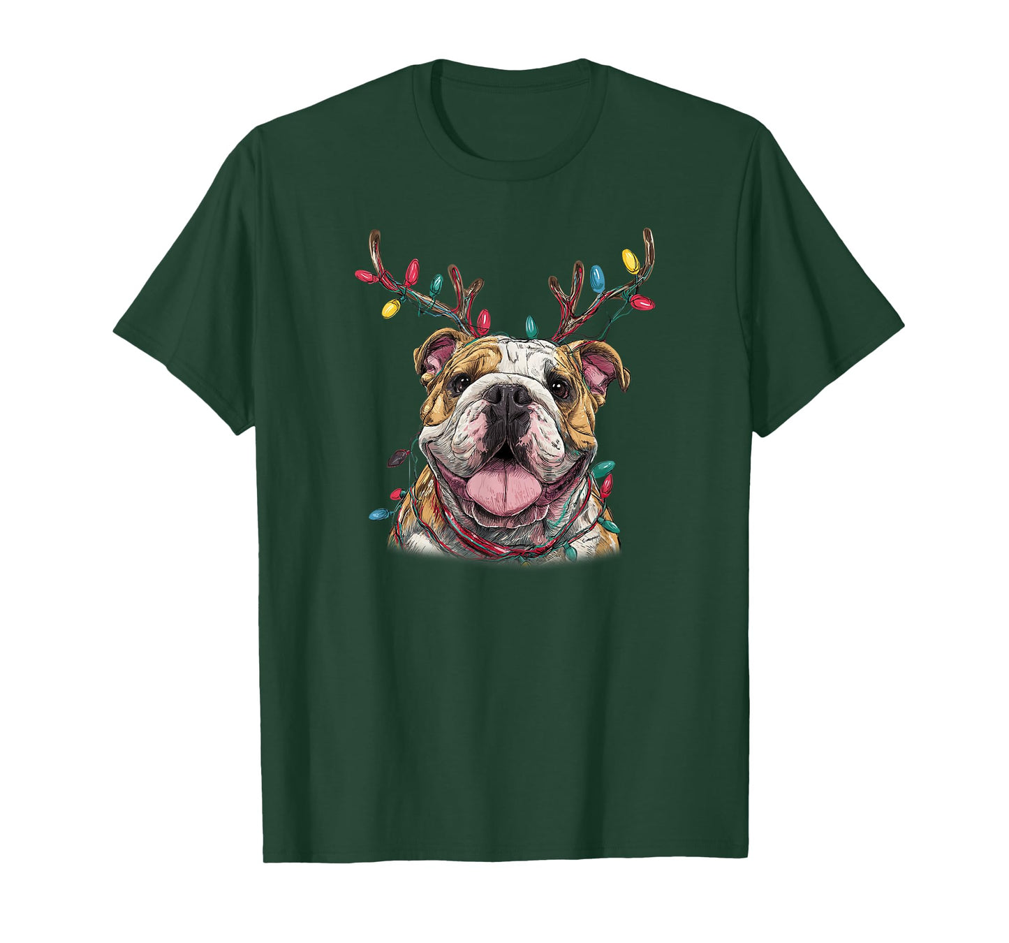 Santa English Bulldog Reindeer Light Christmas T-Shirt