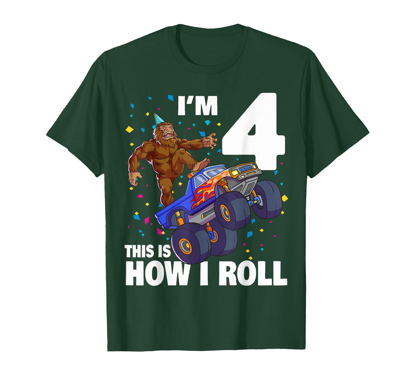 I'm 4 Bigfoot Sasquatch Monster Truck Kids 4th Birthday Boy T-Shirt