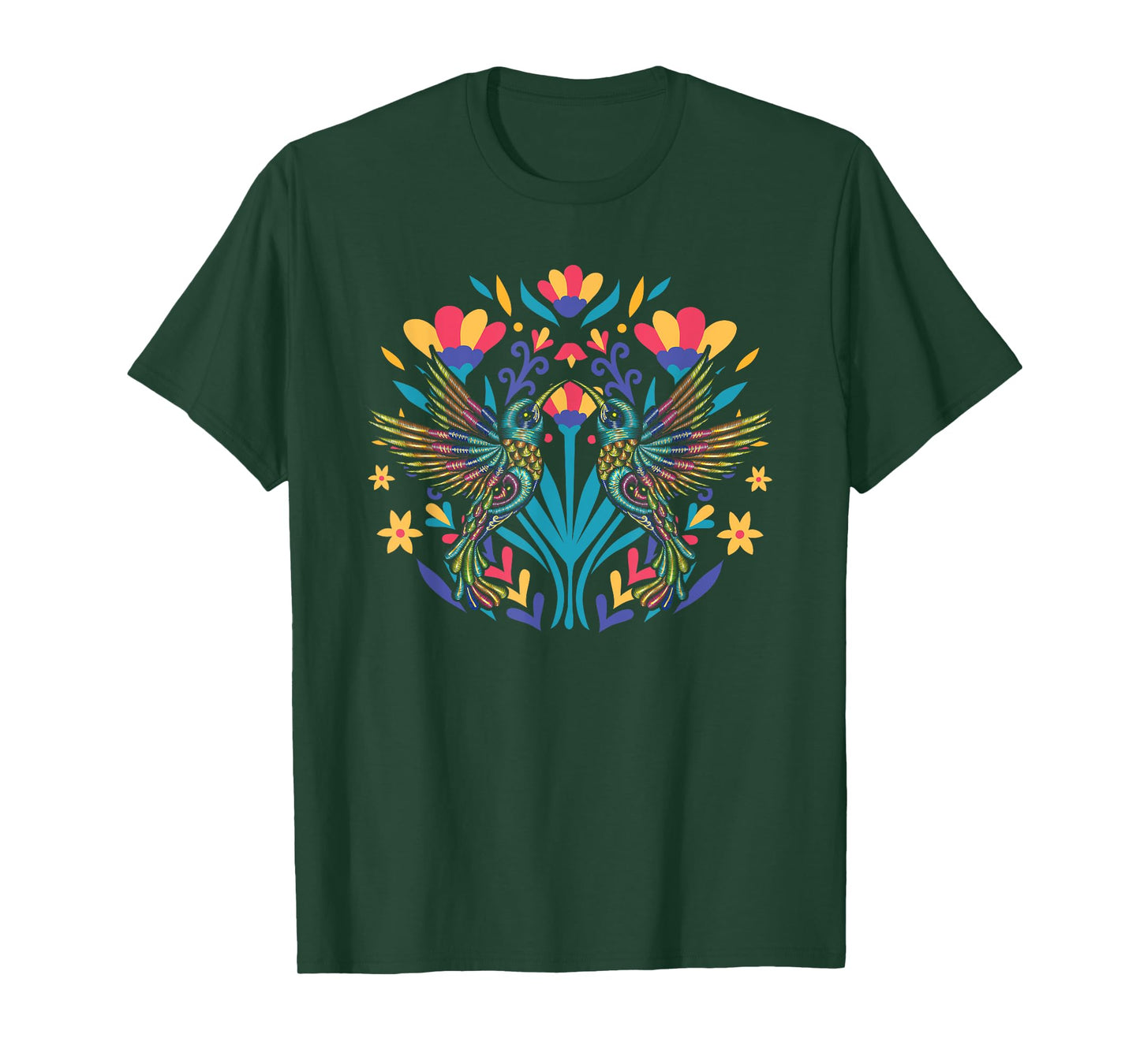 Floral Bird Otomi Mexican Embroidery Style Mexicano Mexicana T-Shirt