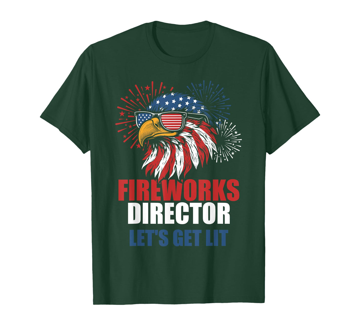 Funny 4th of July Fireworks Lets Get Lit Eagle American Flag T-Shirt