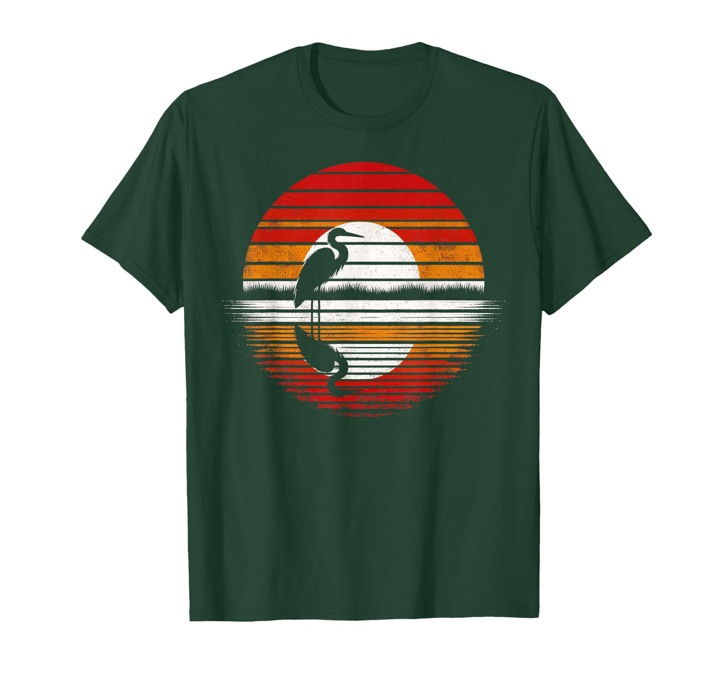 Egret Bird Sunset Retro Style Safari Vintage 70s T-Shirt