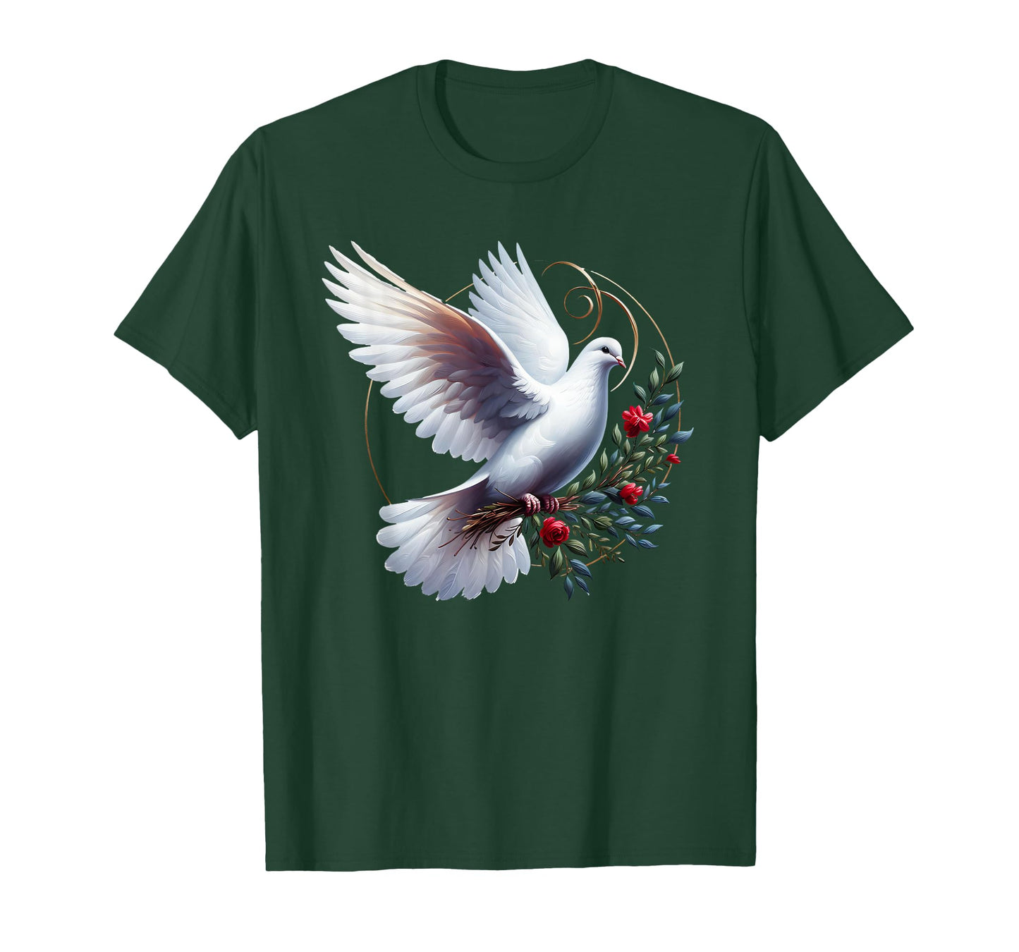 Elegant Flight of the Peaceful White Dove Bird Floral Art T-Shirt