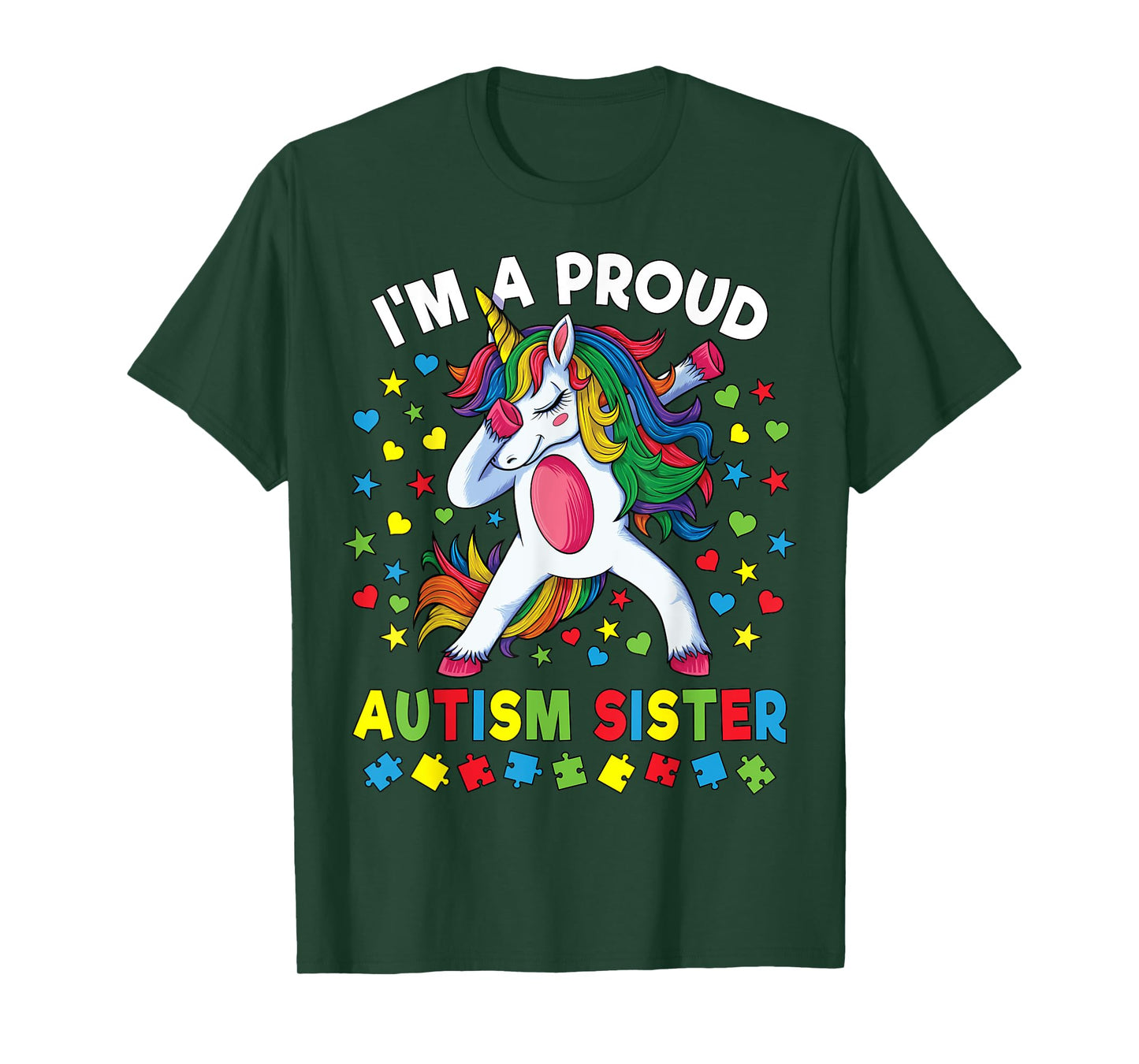 Autism Awareness Dabbing Unicorn Girl Proud Autism Sister T-Shirt