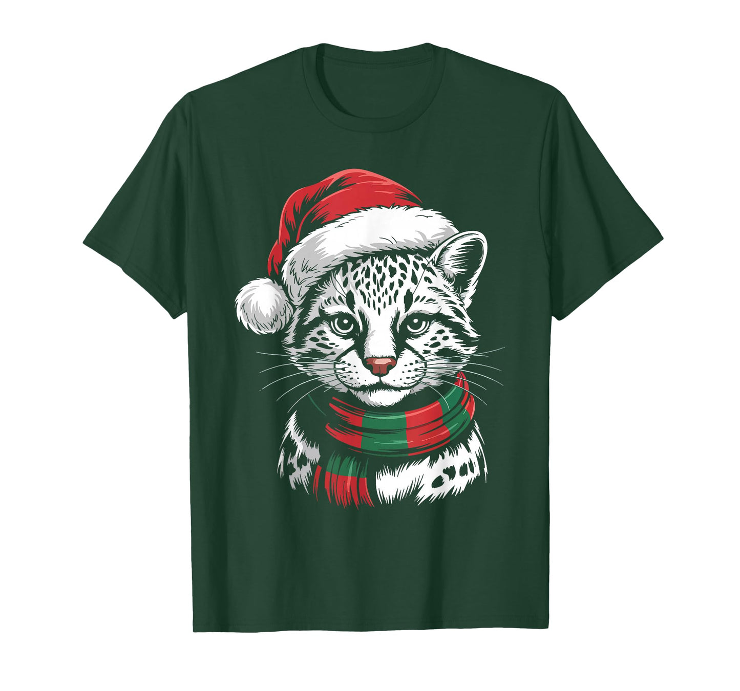 Ocelot Xmas Santa Hat Scarf Christmas Costume T-Shirt
