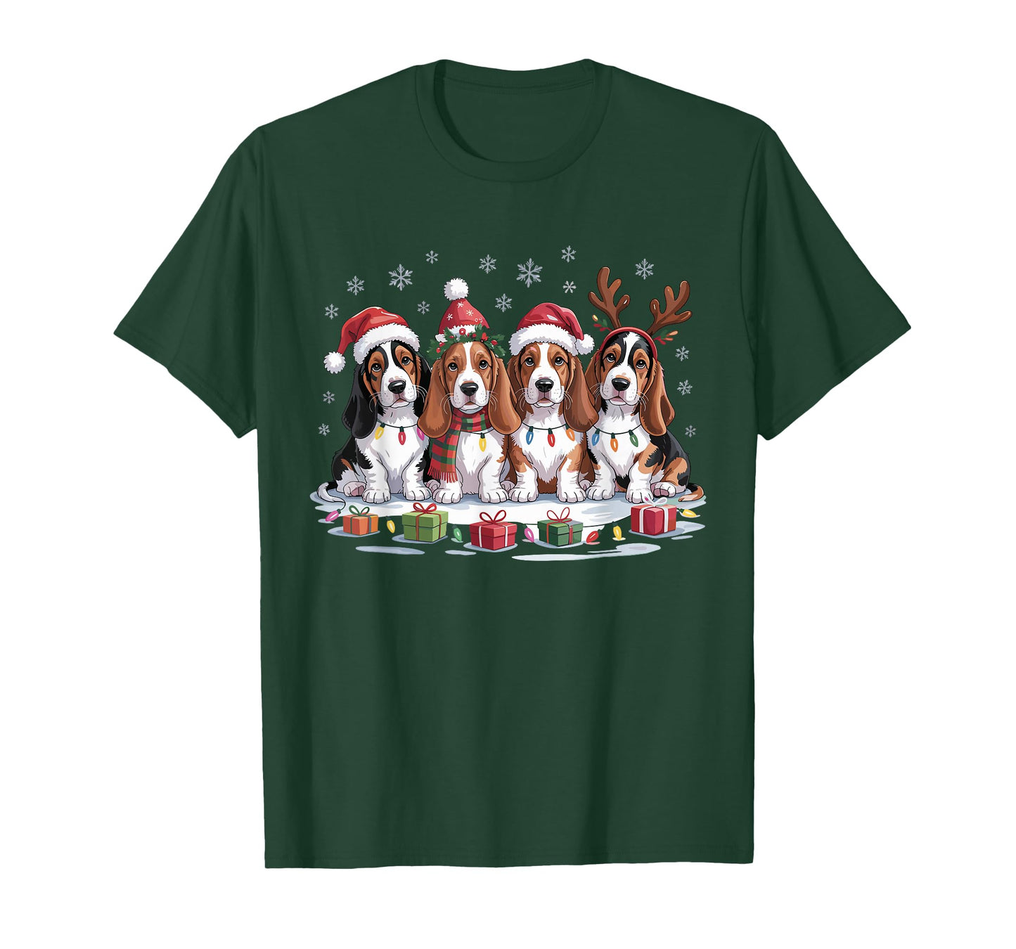 Cute Basset Hound Christmas Puppies Dog Lovers Funny Holiday T-Shirt
