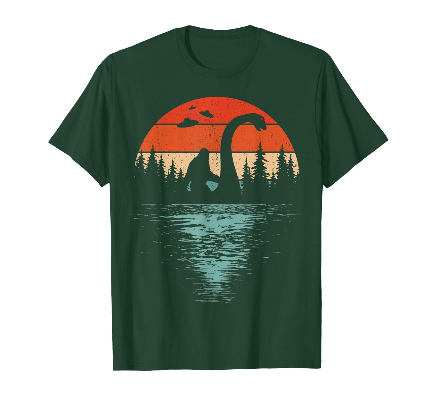 Bigfoot Riding Loch Ness Monster 80s Funny Sasquatch Nessie T-Shirt