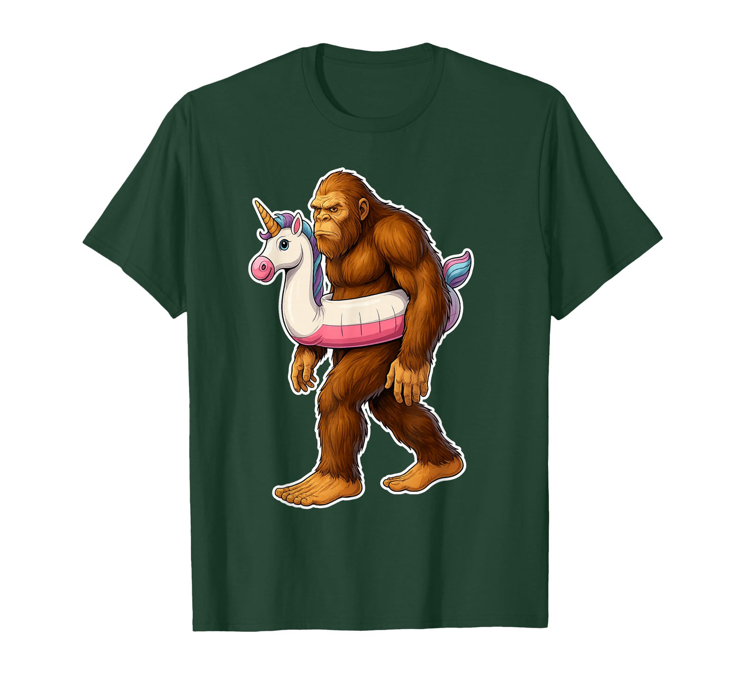Funny Bigfoot with Unicorn Float for Boys Kids Women Men T-Shirt