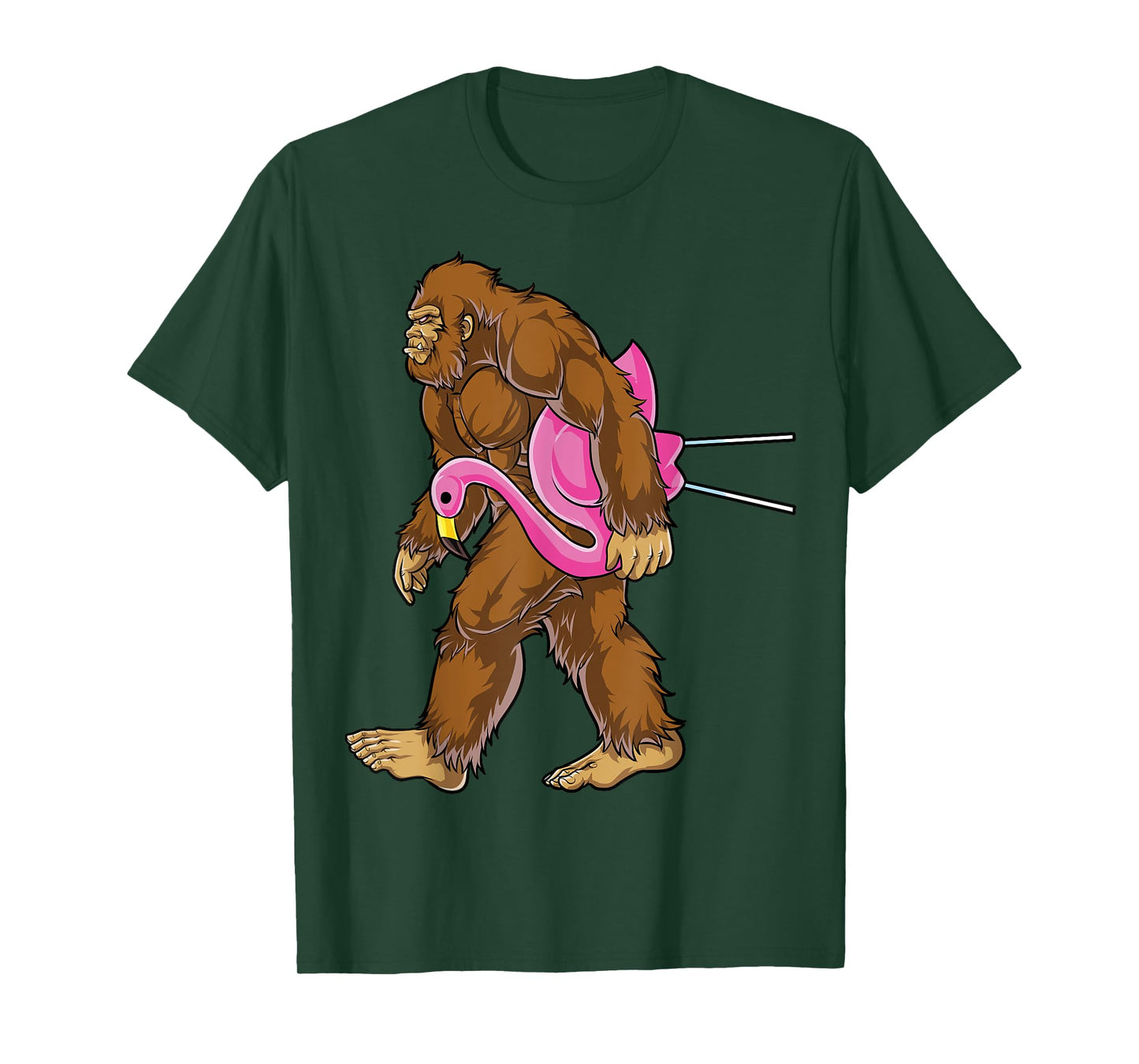 Bigfoot Carrying Lawn Flamingo Funny Men Women Sasquatch T-Shirt