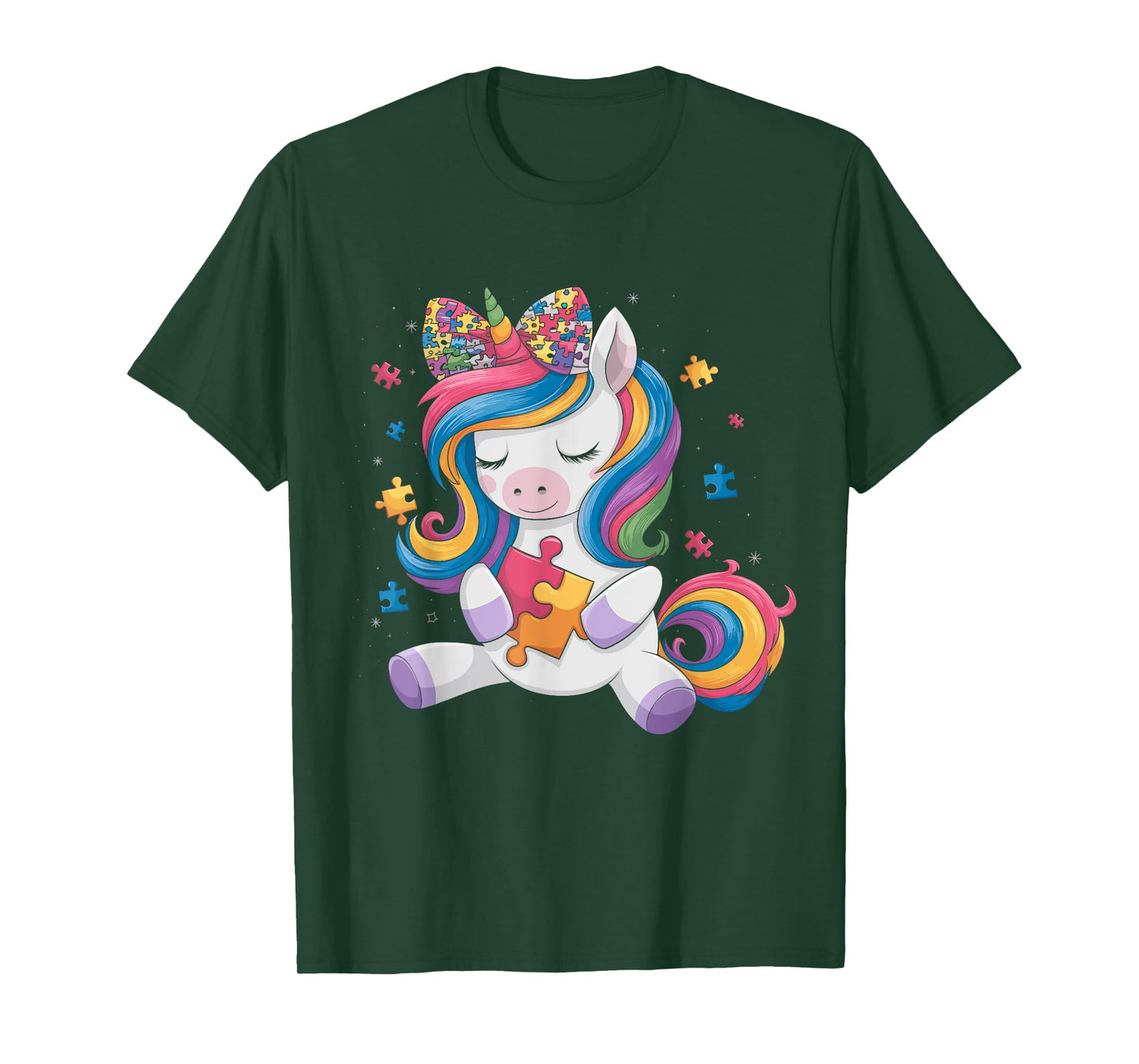 Cute Autism Awareness Toddler Girl Bow Unicorn Puzzle Piece T-Shirt