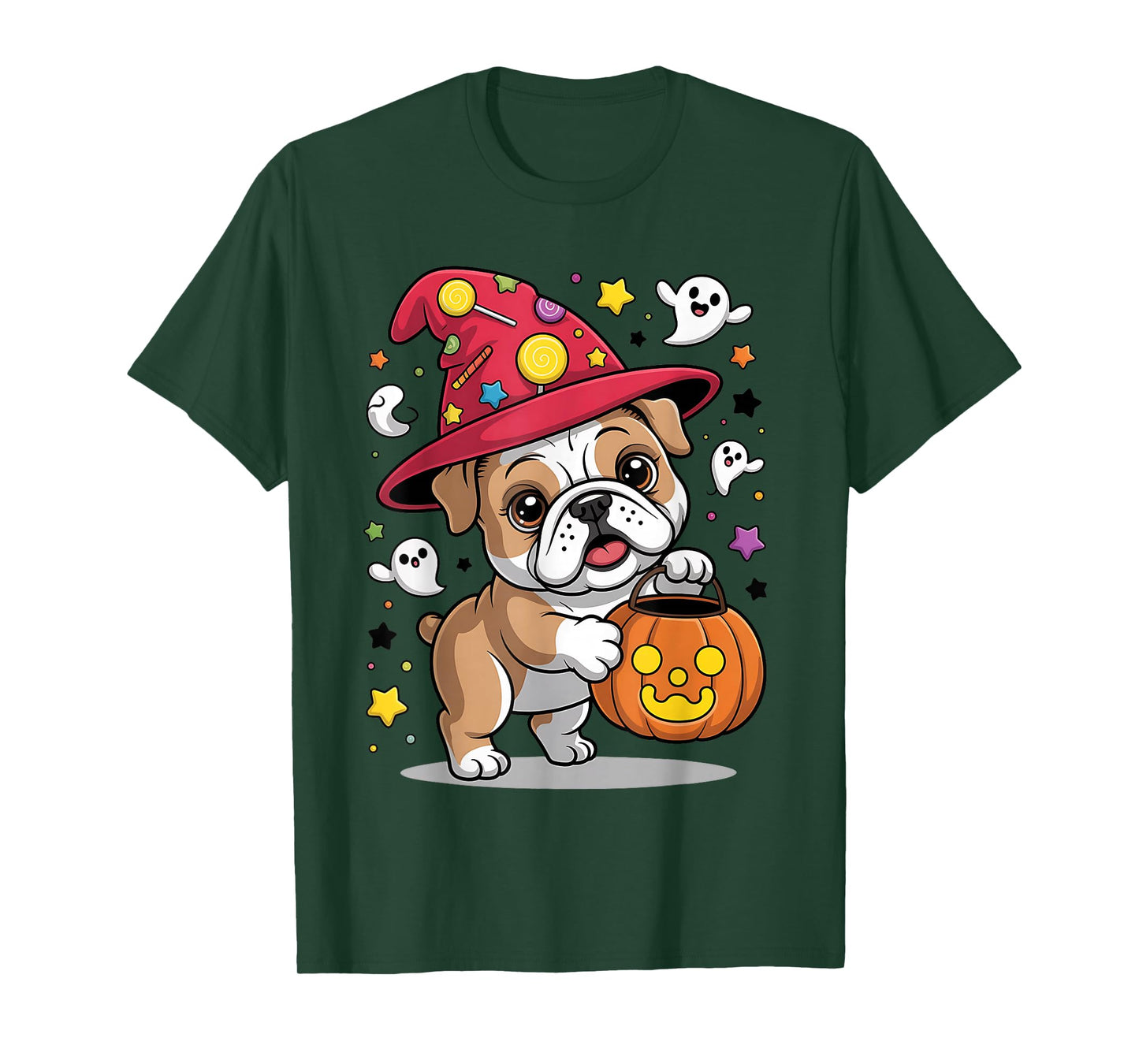 English Bulldog Pumpkin Ghost Candy Witch Halloween Costume T-Shirt