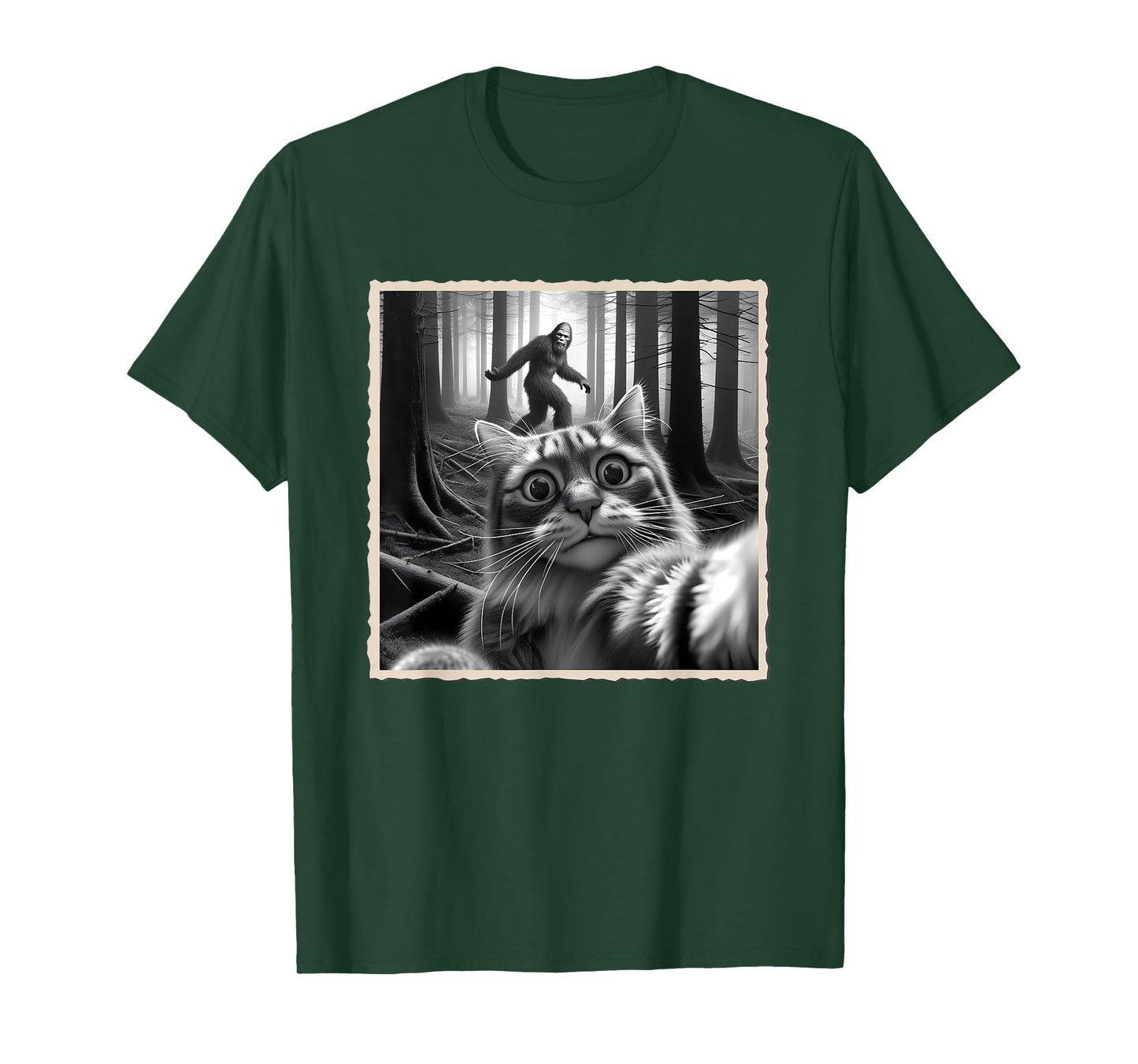 Funny Cat Selfie with Bigfoot, Sasquatch & Humor, Funny Cat T-Shirt
