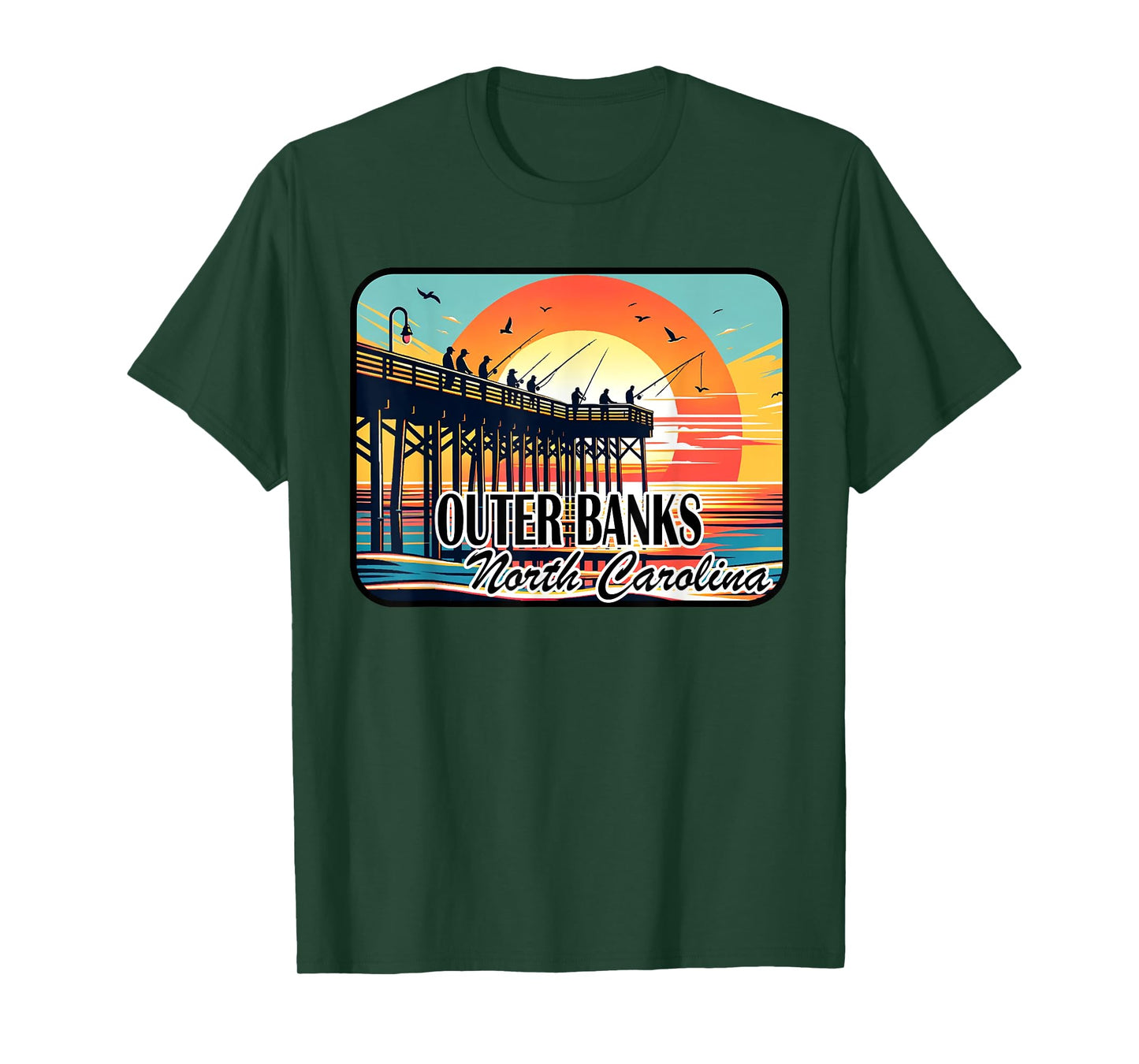 Outer Banks North Carolina Pier Fishing at Dawn Design T-Shirt