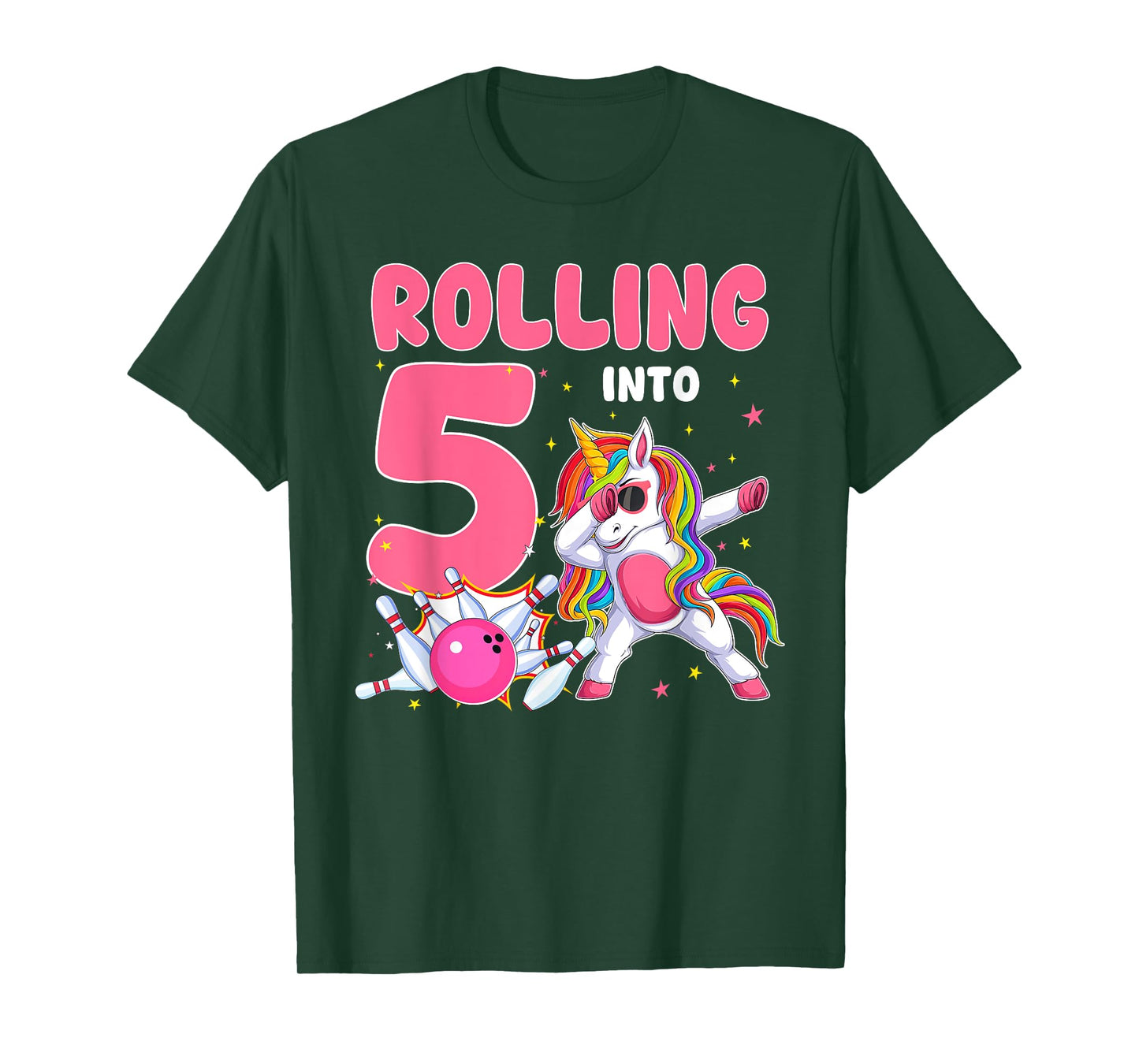 Rolling Into 5 5th Birthday Unicorn Bowling 5 Year Old T-Shirt