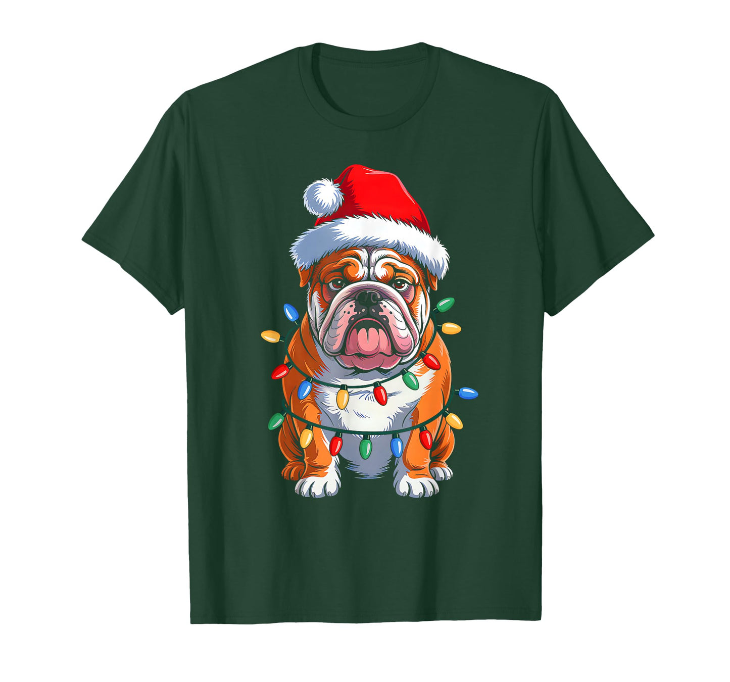 English Bulldog Dog Christmas Lights Santa Hat Xmas Pajamas T-Shirt