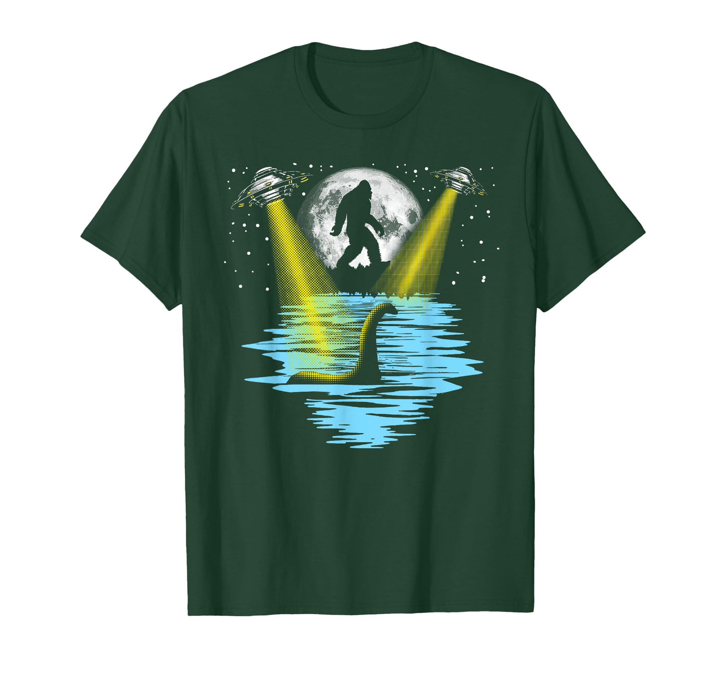Flying Saucer UFO, Bigfoot & Loch Ness Monster Funny T-Shirt