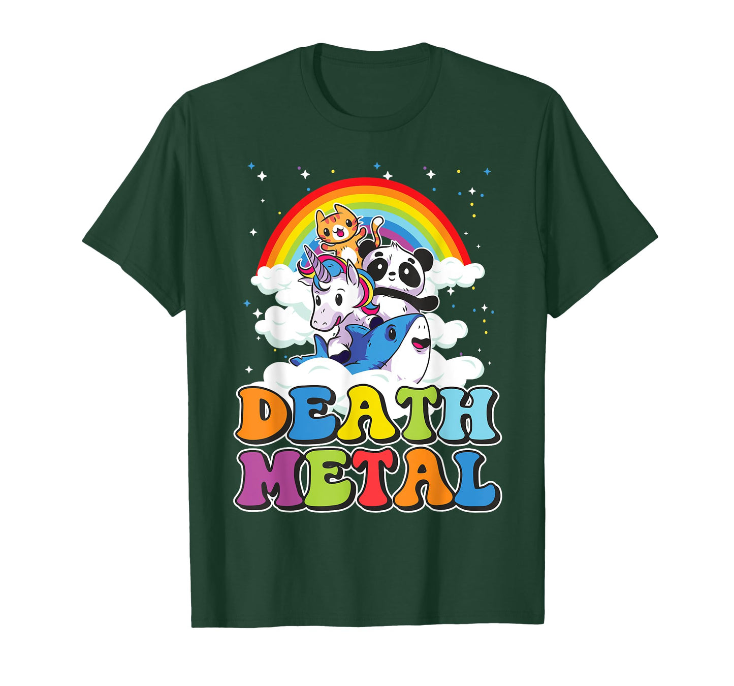 Retro Death Metal Cat Rainbow Unicorn Funny Heavy Metal T-Shirt
