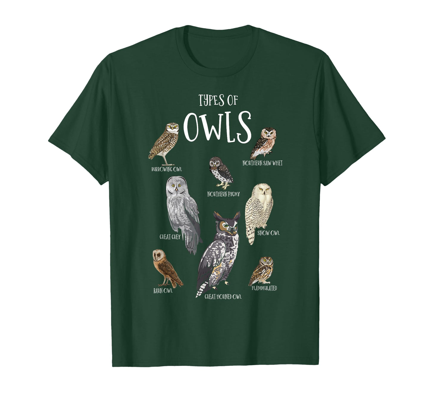 Types of Owls Shirt Educational Cute Owl Lover T-Shirt