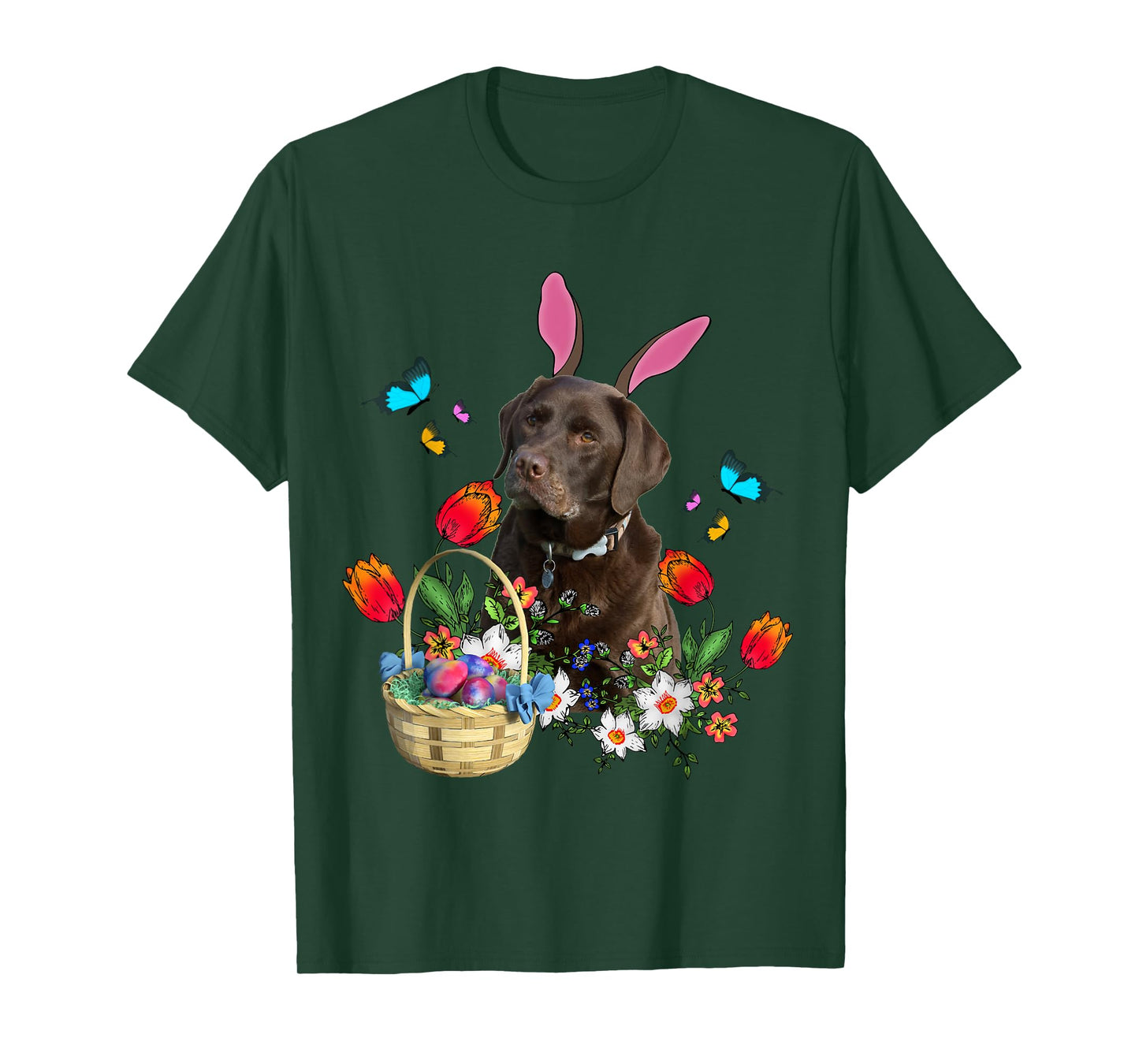 Chocolate Labrador Bunny Dog With Easter Eggs Basket Spring T-Shirt for Men Women Girls Kids