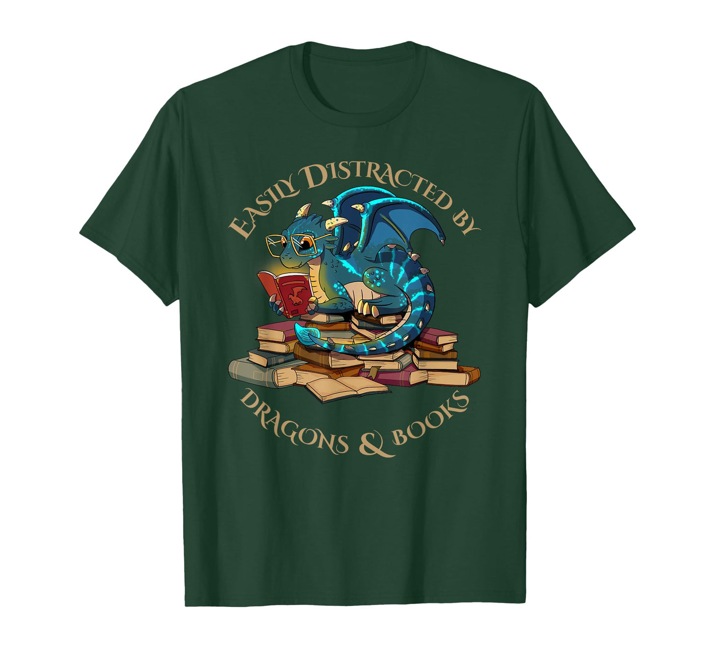 Easily Distracted By Dragons And Books Gift Nerd Dragon T-Shirt