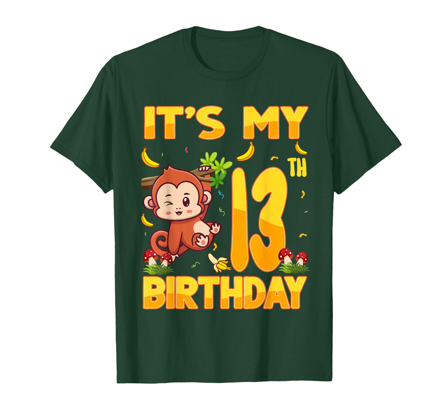 It's My 13th Birthday Monkey 13 Year Old Bday Party Kid Boy T-Shirt