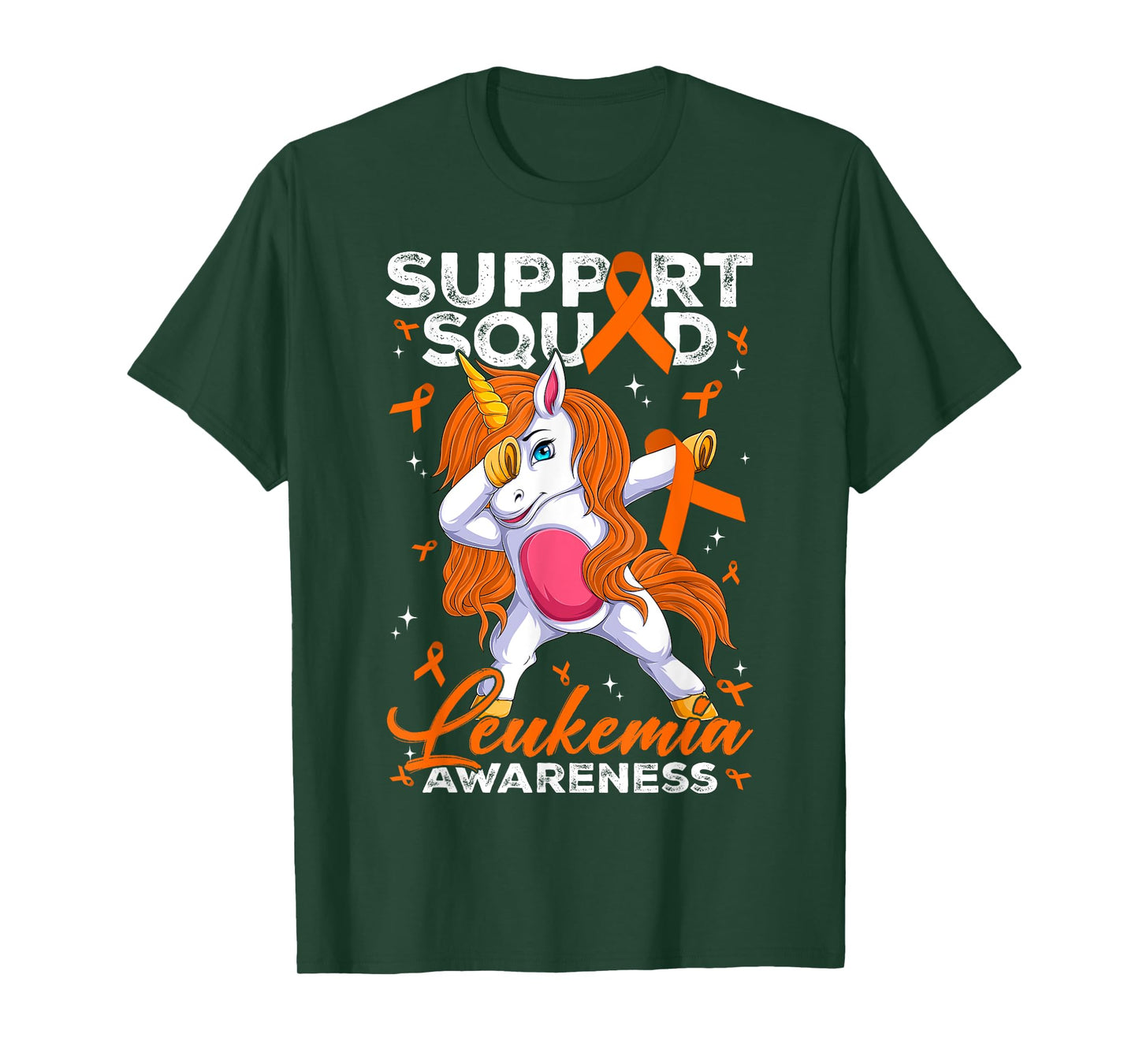 Support Squad Leukemia Awareness Unicorn With Orange Ribbon T-Shirt